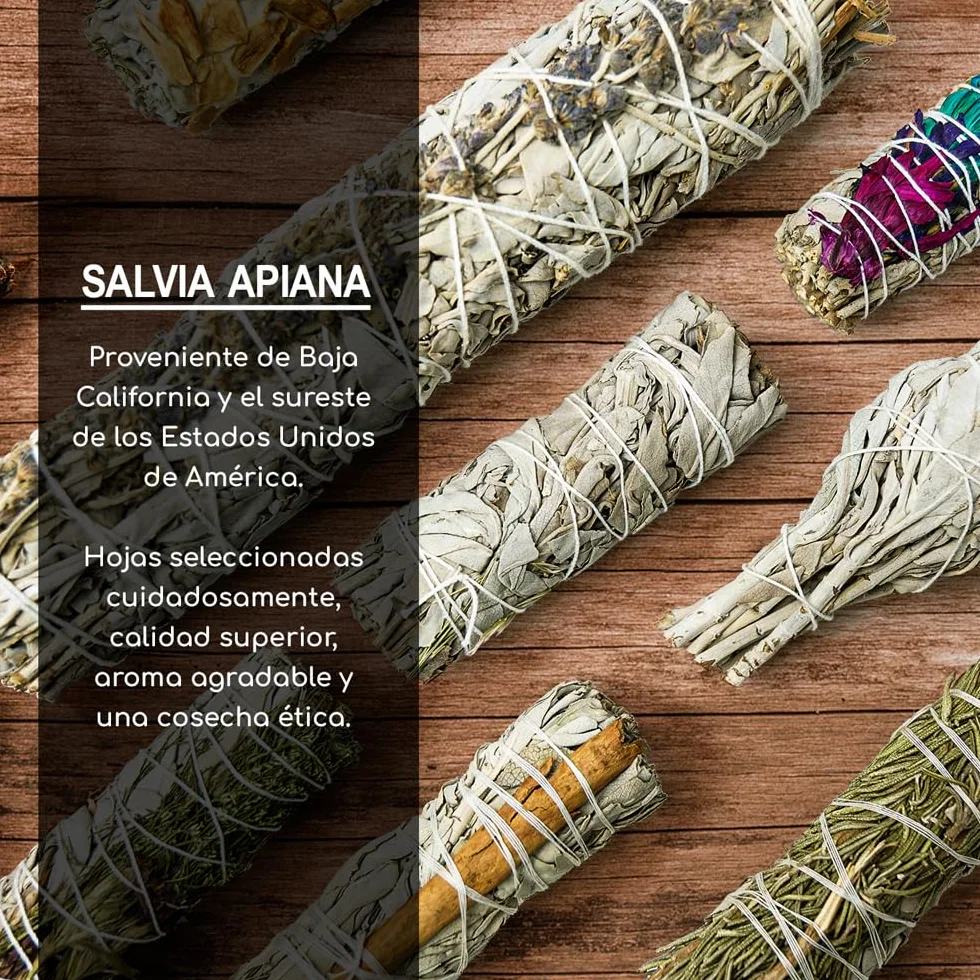 3 Salvia Bianca e 3 Palo Santo Sacra da Bruciare, Erba di Purificazione e Armonia: Salvia Apiana 100% Naturale, Ideale per la Pulizia Spirituale e i Rituali Energetici