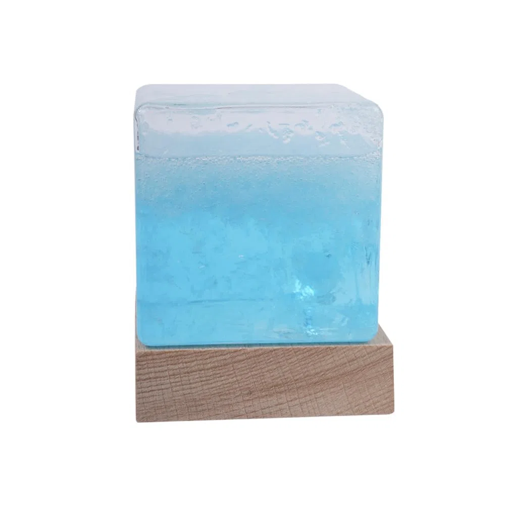 Stazione Meteorologica In Vetro Antitempesta Con Base In Legno Per Previsioni Del Tempo, Cubo D'Acqua Blu Cristallo Tempesta Creativo