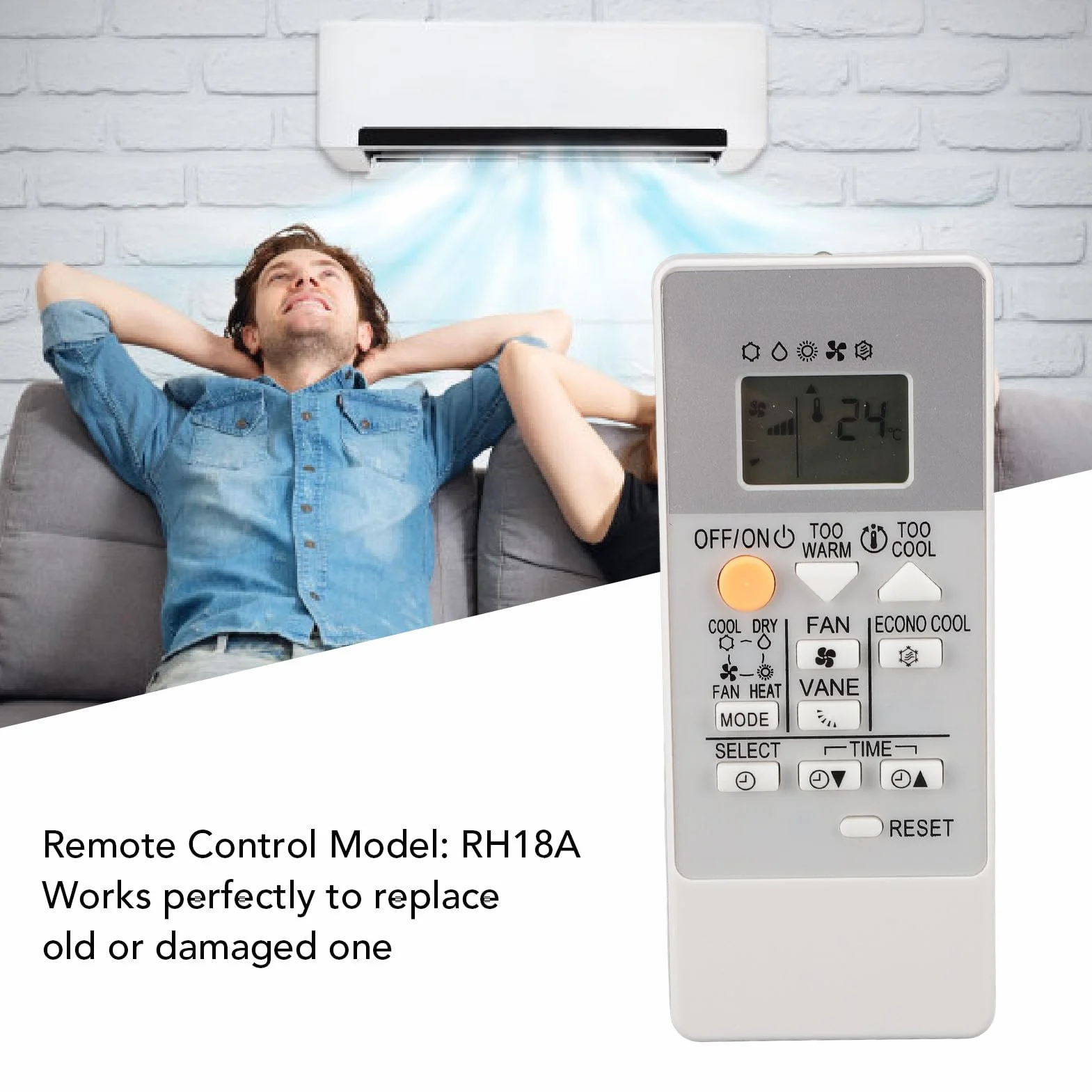 Telecomando per Condizionatore RH18A, Telecomando Universale AC di Ricambio Adatto per Condizionatori Elettrici MSZ HR25VF, MSZ HR35VF, MSZ HR42VF, MSZ HR50VF