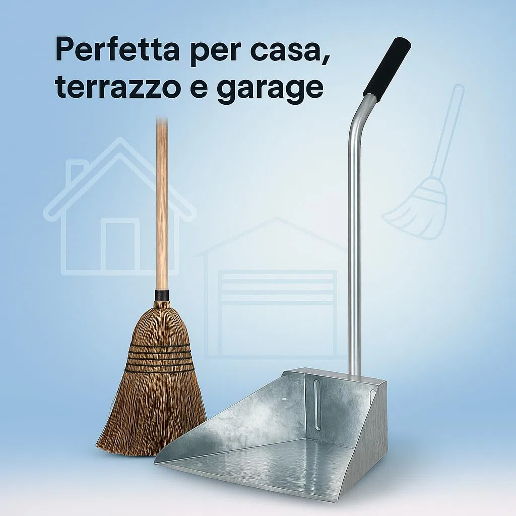 Paletta alza immondizia in acciaio zincato con manico lungo e impugnatura in plastica – 34x25x76 cm