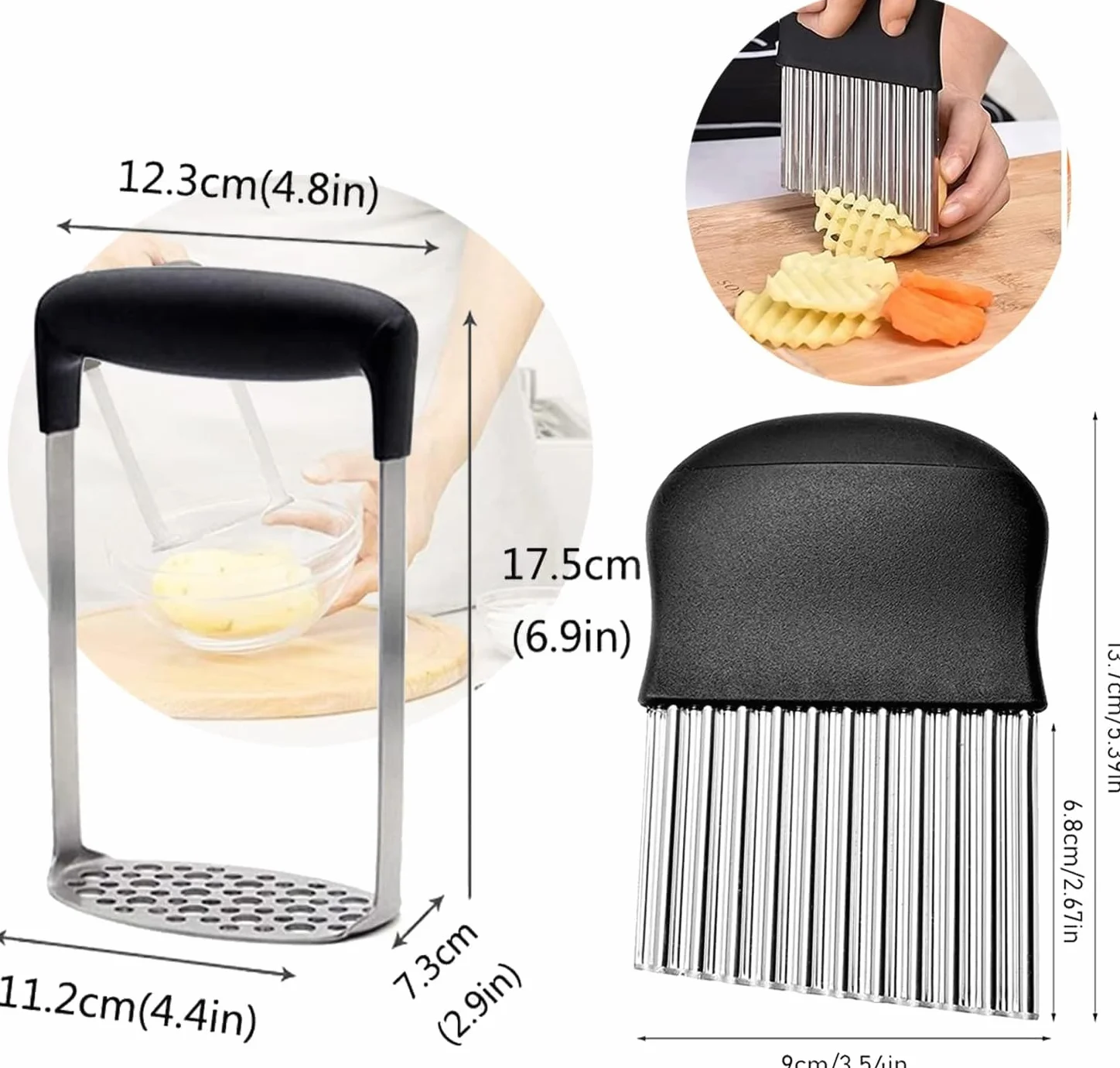 Schiacciapatate in Acciaio Inox, Passaverdura con Manico in Silicone Antiscivolo,inossidabile e schiacciapatate/schiacciapatate con taglierina a spirale, per Frutta e Verdure