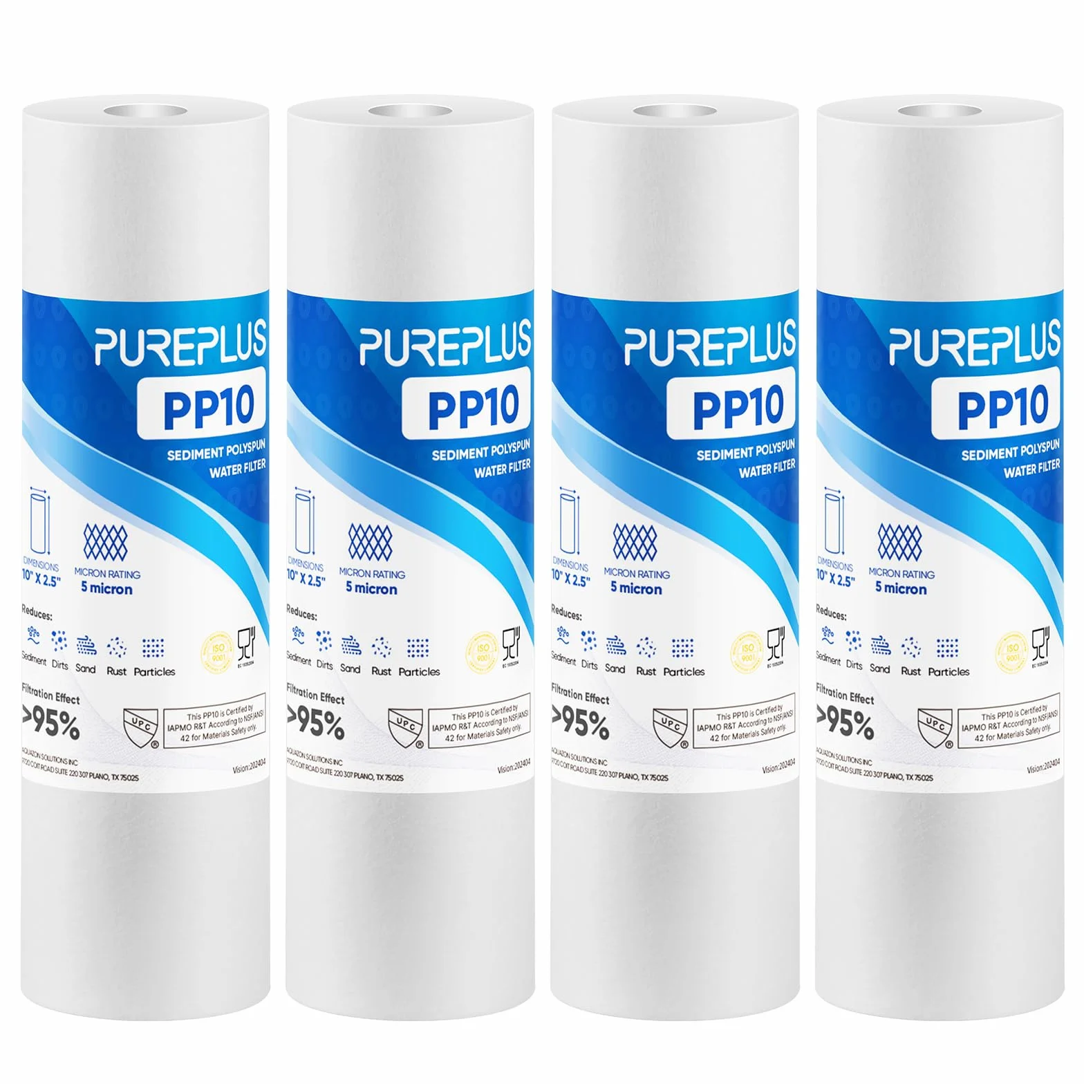 PUREPLUS Cartuccia filtro acqua 5 micron 25,4x6,3 cm ricambio RO Culligan P5 Aqua-Pure AR110 Dupont WFPFC5002