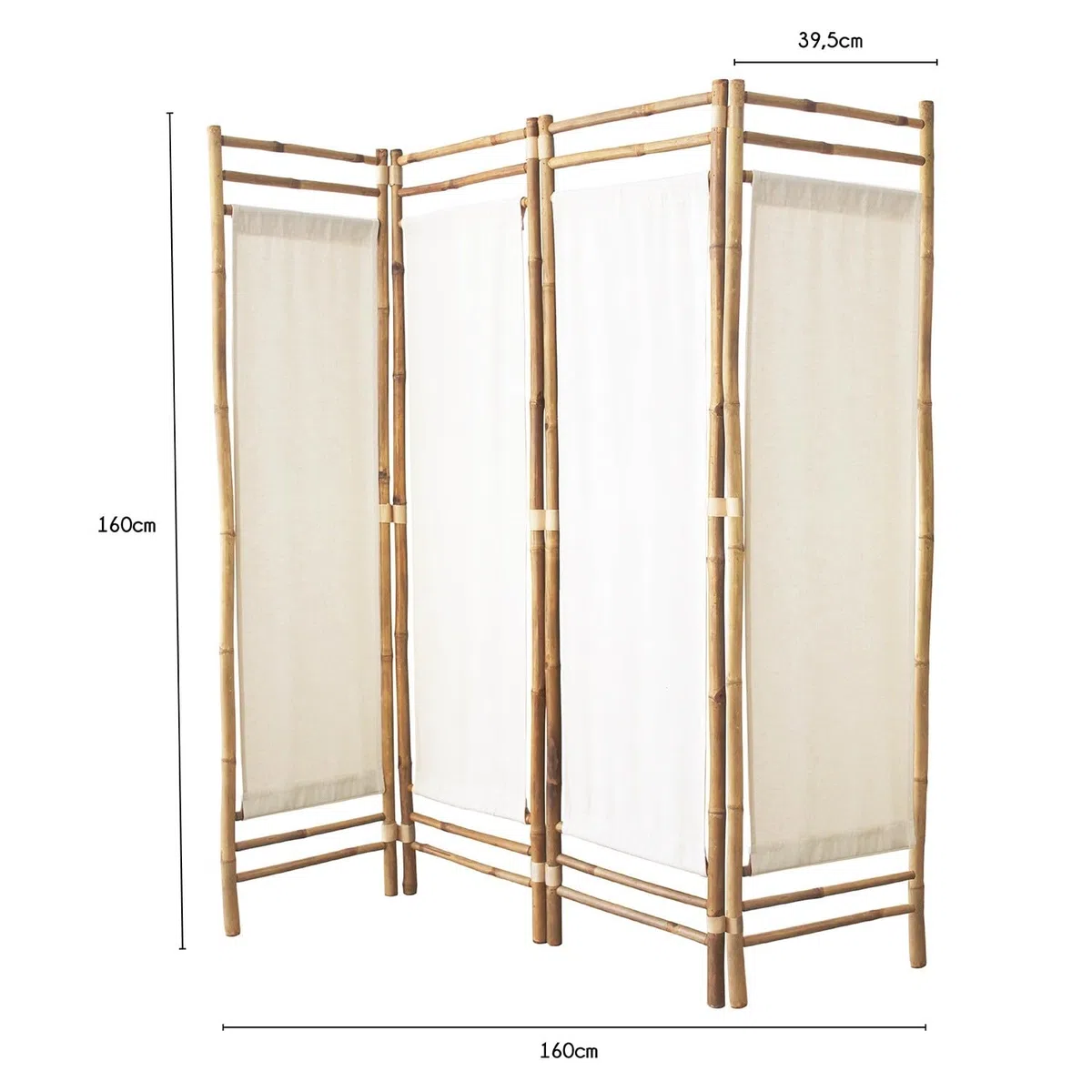 Box & Beyond - Paravento da interno - 160 x 160 cm - Separatore di stanza in tela e bambù naturale - a 4 pannelli - per camera da letto, soggiorno - divisorio amovibile