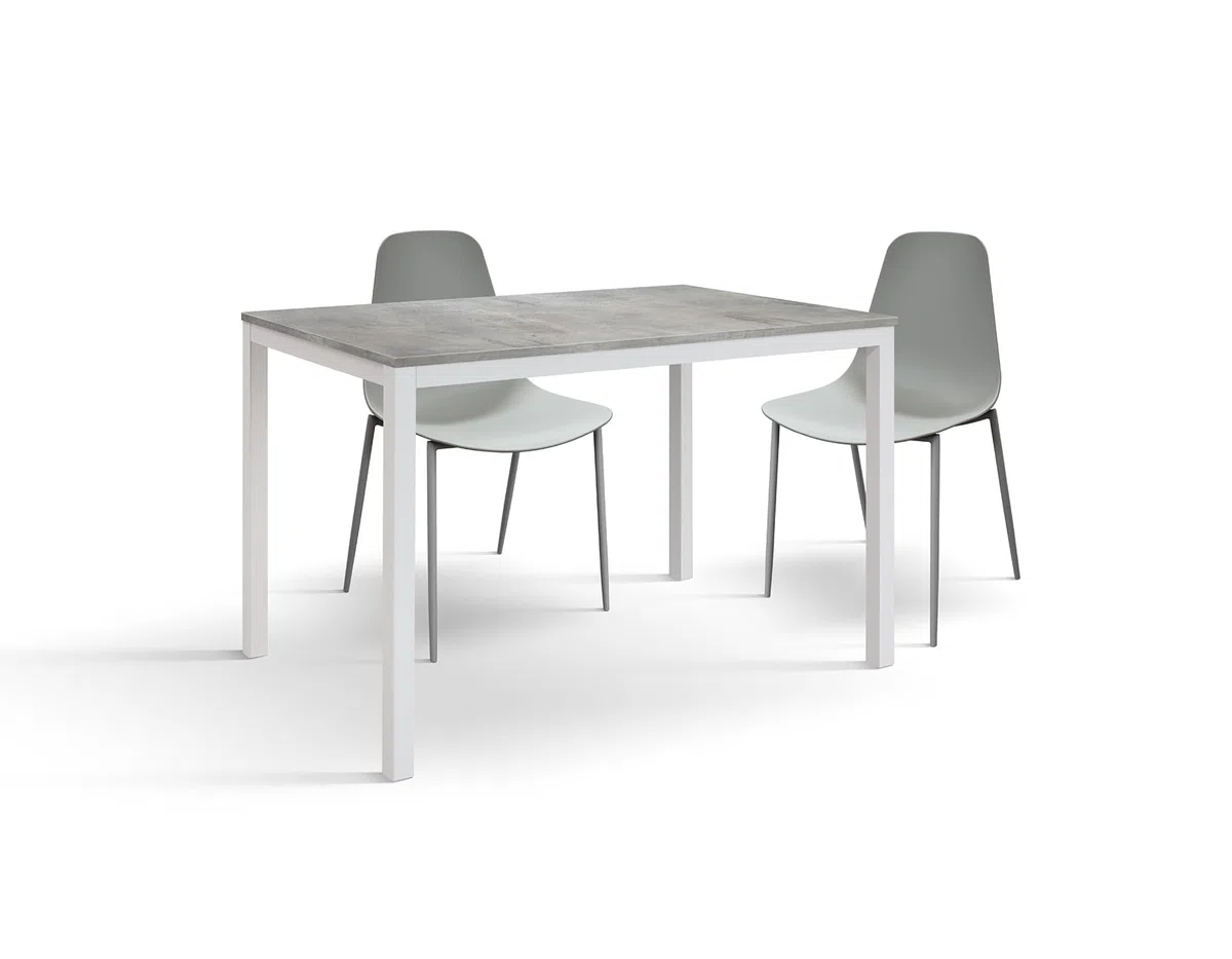 PAZZO DESIGN Tavolo fisso Augusto, Grigio Cemento, Gambe Bianche, Cucina, Soggiorno, Scrivania, Made in Italy, 110x68x75 cm - id_2103