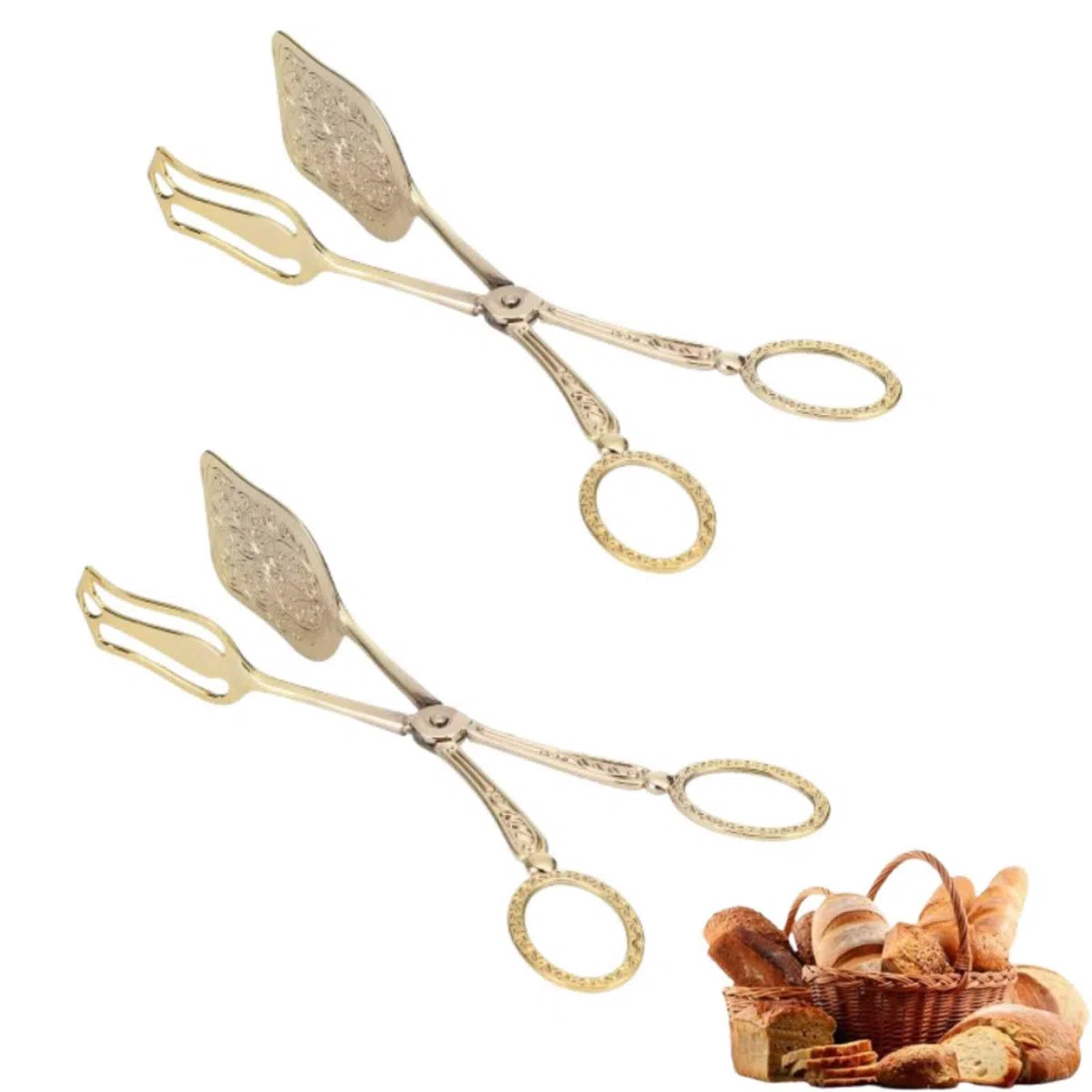 Pinze da portata, 2 pinze per pane, clip per buffet di cibo, posate per insalata, clip per bistecca vintage in lega di zinco per catering (Oro)