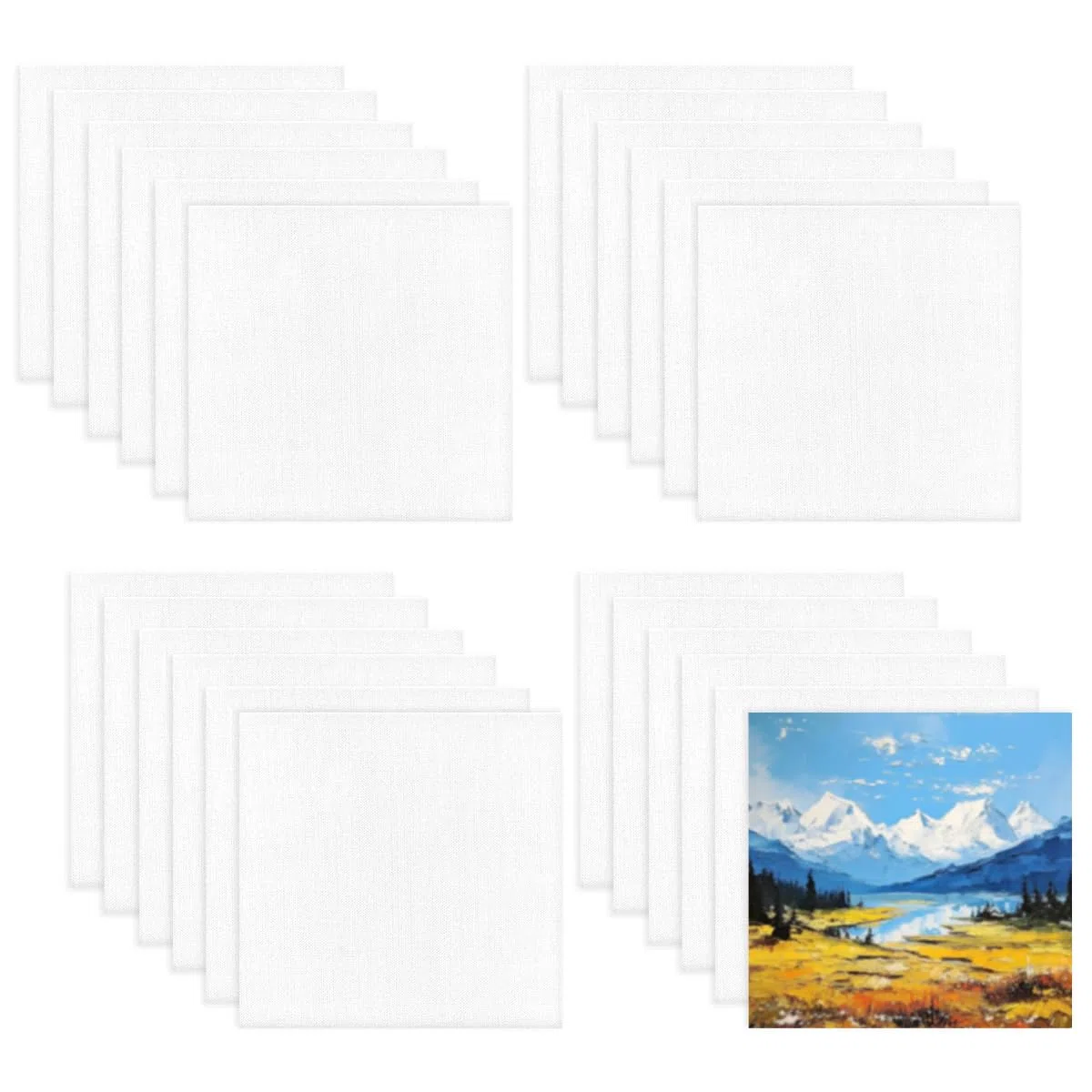 Set di 24 Tele da Dipingere 10x10 cm Art Tela Bianca Cotone Senza Acidi Tele Pittura Leggere per Esercizi Quotidiani & Outdoor Ideali per Acrilico, Olio & Schizzi | Facili da Trasportare e Conservare