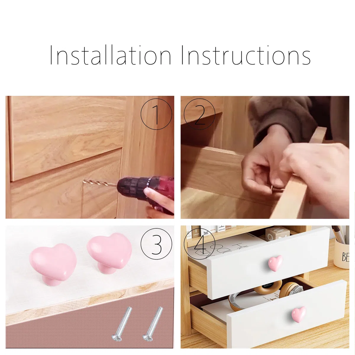 Confezione da 10 Maniglie a Cuore in Ceramica Rosa con Viti Incluse - Per Decorazione Cupcake, Dolci e Torte - Eleganti e Pronti per l'Uso‌