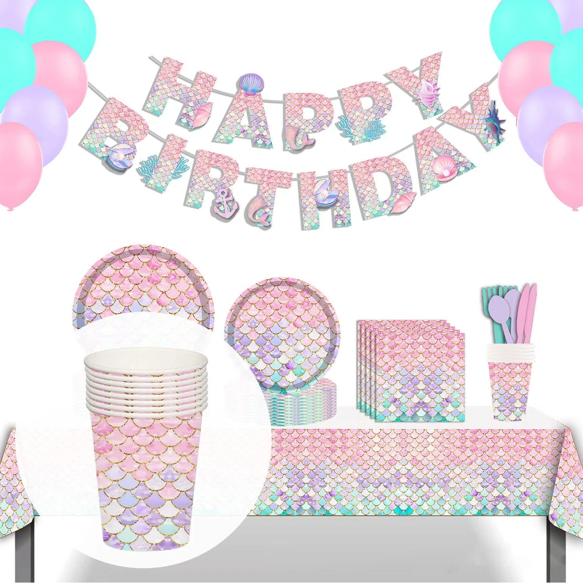 Mienocol 32 bicchieri di carta magici a forma di sirena, per feste di compleanno, feste a tema sirena, forniture per feste per bambini e ragazze, per feste di compleanno, baby shower, cene, dessert