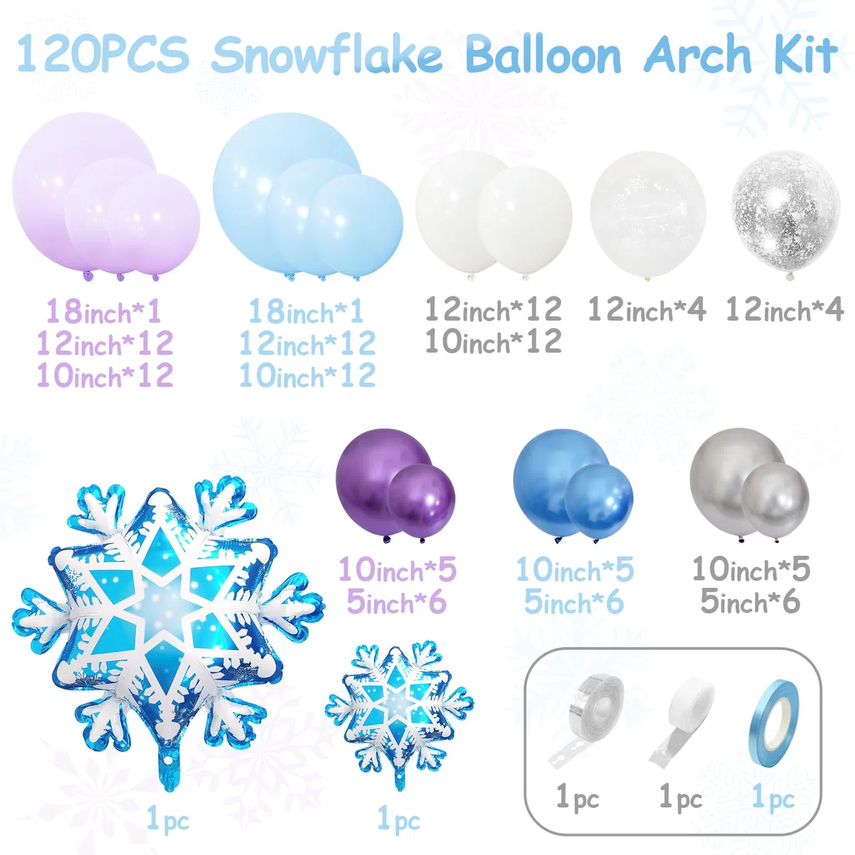 Palloncini Frozen, 120 Pezzi Palloncini Blu Viola Bianco, con Stampa Fiocchi di Neve, realizzati in lattice, per Compleanno Feste Principessa Frozen Baby Shower Anniversario Natale Decorazione