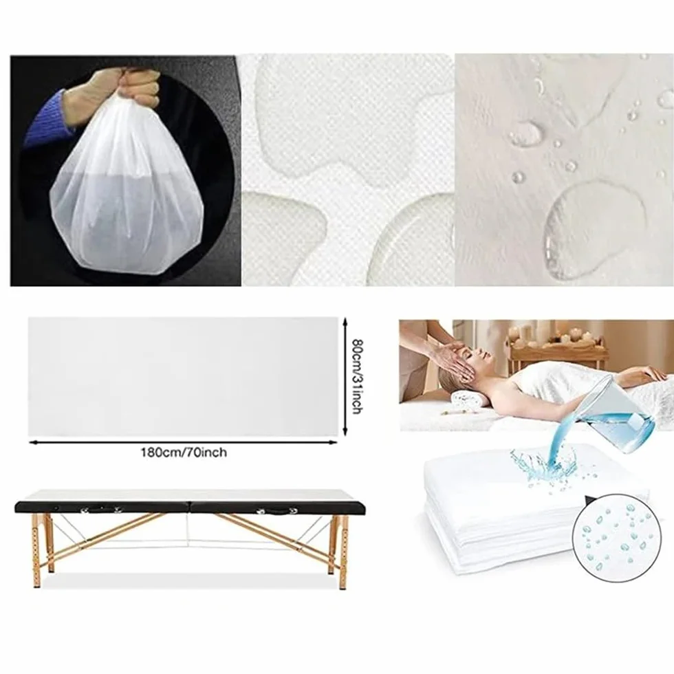 NEWFUN Lenzuolo monouso, 100 pezzi lenzuolo da massaggio monouso, Foglio da Massaggio in Tessuto Non Tessuto，80 x 180cm，Adatto per Saloni di Bellezza，Spa，Massaggi，Hotel，Estetisti
