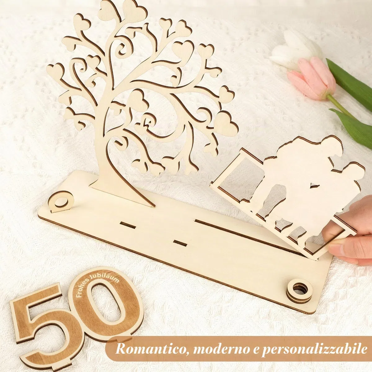 Regalo in legno per 50 anni di matrimonio, decorazione in legno con albero a cuore e LED, idea regalo per il 50° anniversario di matrimonio