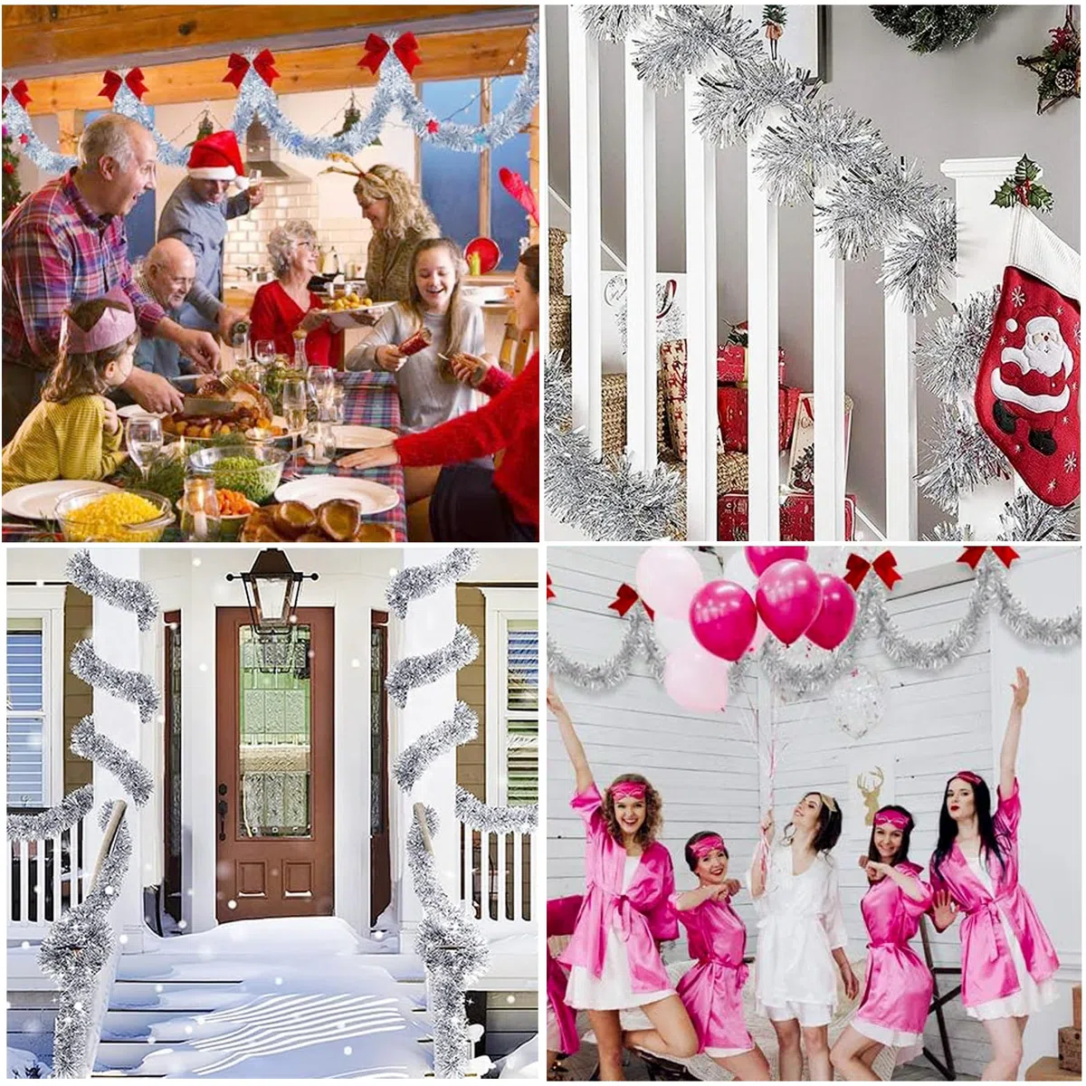 6 Pcs Ghirlanda Natalizia Argento, 12m Tinsel per Albero di Natale, Festoni Decorazioni per Interni ed Esterni