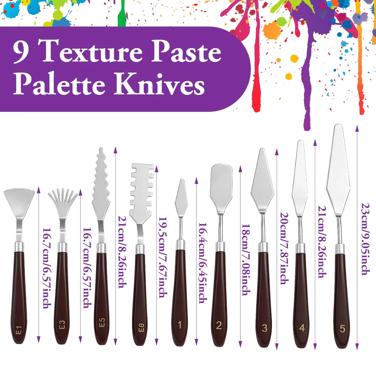 Coltello da pittura, spatola per pittura acrilica, set di spatole 25 pezzi accessori per pittura acrilica, 9 coltelli da tavolozza per pasta strutturale+10 set di pennelli per pittura+6 raschietti