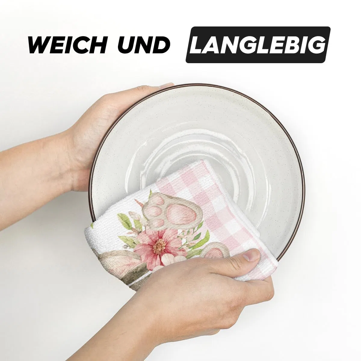 Artoid Mode Set di 2 asciugamani da cucina rosa a quadri di bufalo fiori coniglio pasquale, 42 x 65 cm, decorazione primaverile
