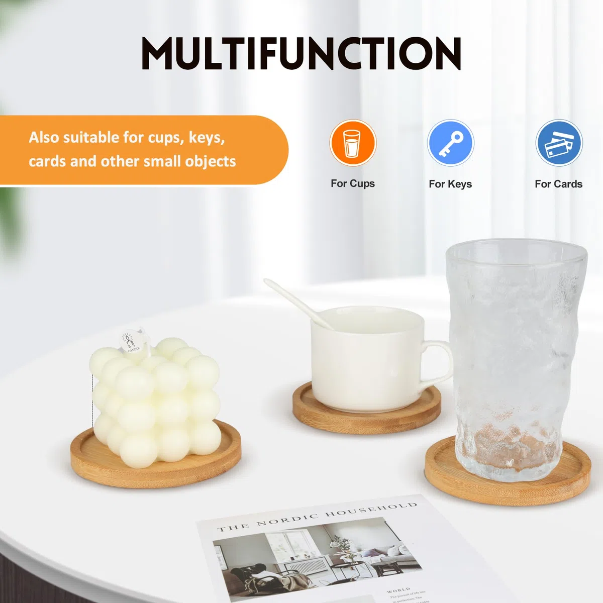Sottobicchieri per candele, 6 pezzi, in legno (oliato), piatti per candele con diametro di 9 cm, sottobicchieri per battesimi, candele di nozze, per decorare o come articolo da regalo