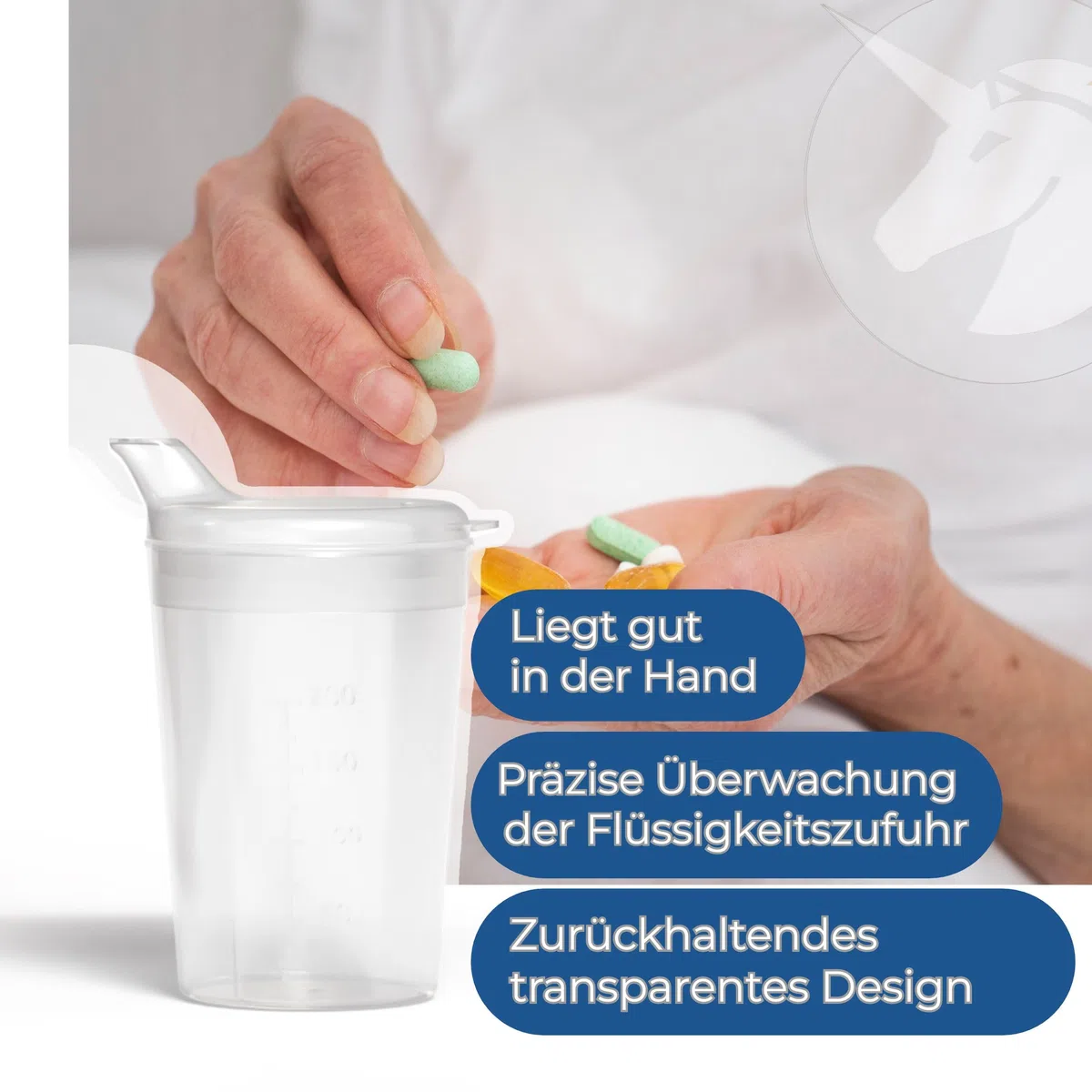 Confezione da 3 bicchieri per adulti da 250 ml, con due coperchi (apertura grande e piccola) per set, colore a scelta (trasparente)