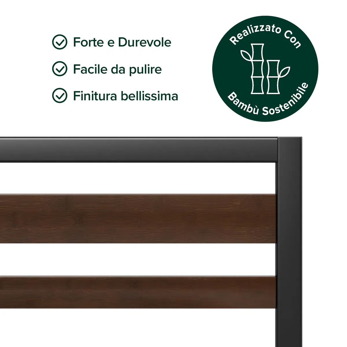 Zinus Kai Struttura Letto Singolo 80x190 cm con Testiera in Bambù - Rete Singola con Doghe in Metallo Incluse - Altezza 25.4 cm con Spazio Sottostante - Facile da Montare - Nero e Marrone