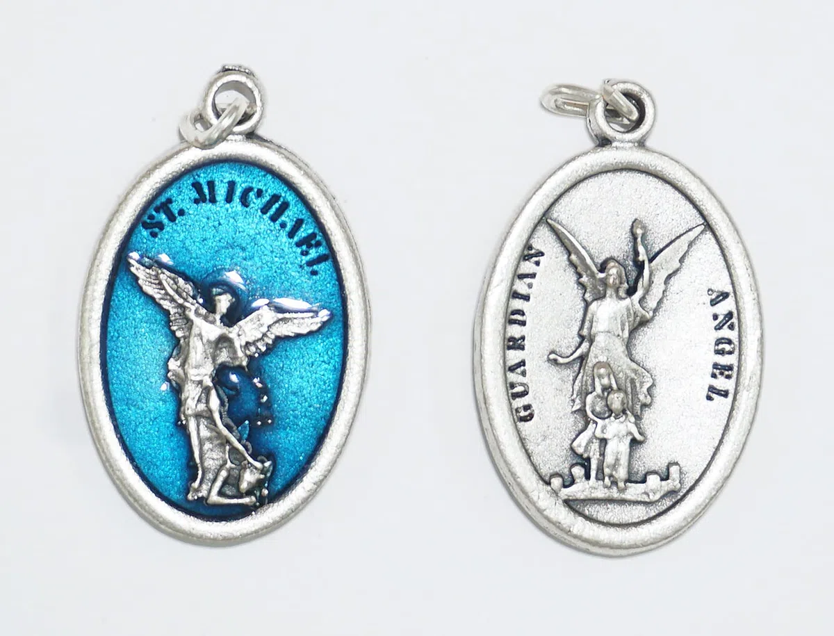 lazzaro italy Medaglietta San Michele Arcangelo e Angelo custode placcata argento - 10 medaglie blu