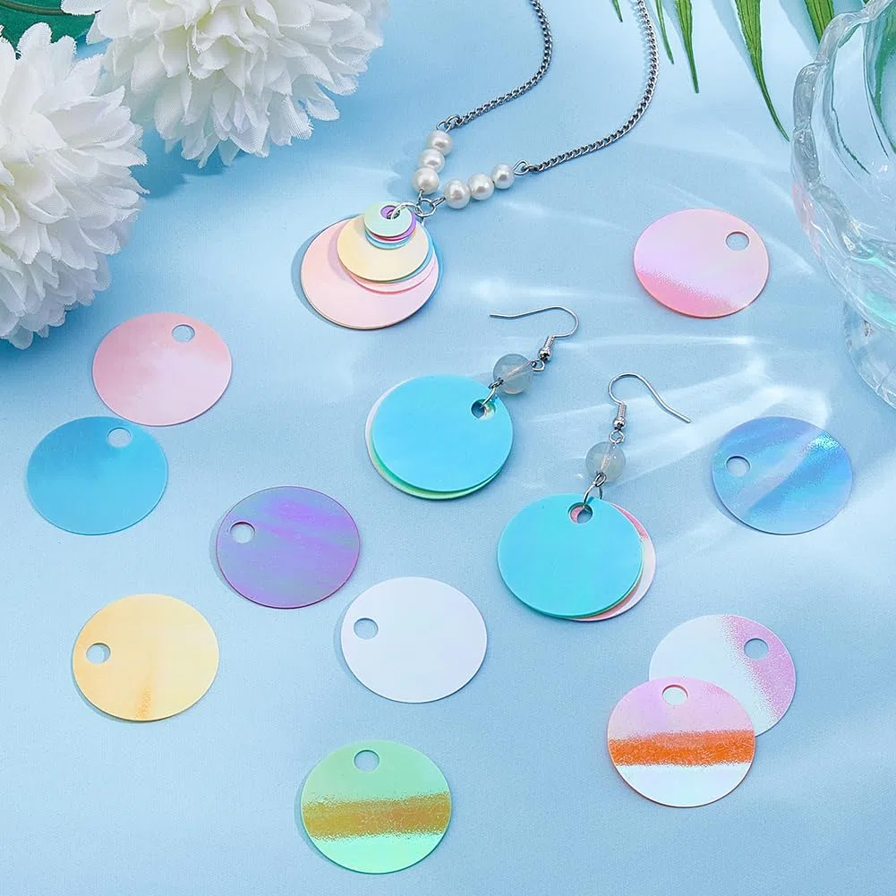 90 g di Paillettes Allentate da 30 mm Piatte Rotonde in PVC Iridescente, Applicazione di Pellicole Glitterate per Accessori da Cucito Fai da Te