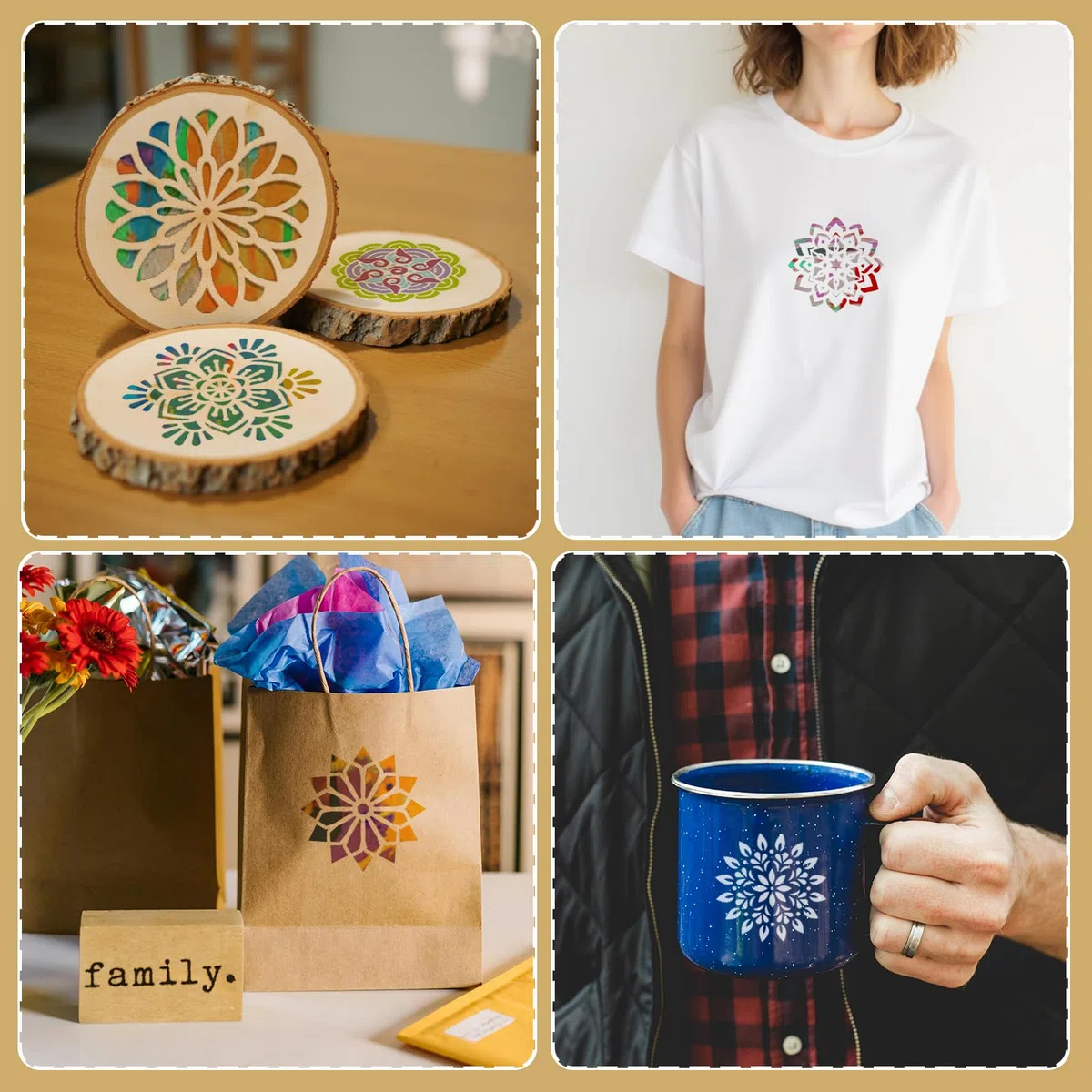 56 Pezzi Stencil Mandala per Pittura, Art Modello Piccoli da Muro da Pitturare, Geometrici Stencils Diseños Riutilizzabile per Mobili Legno Tessuti Decor, 9cm e 7,6cm