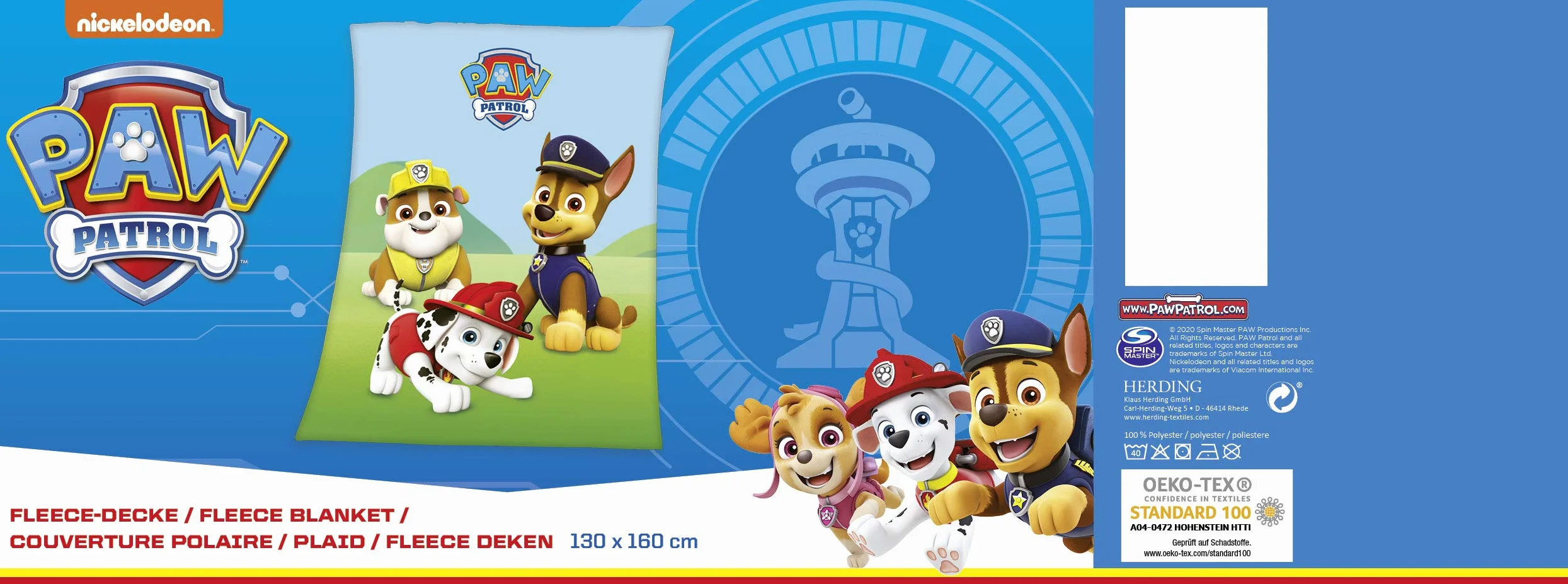Herding Coperta Plaid, Paw Patrol, 130 x 160 cm, Poliestere
