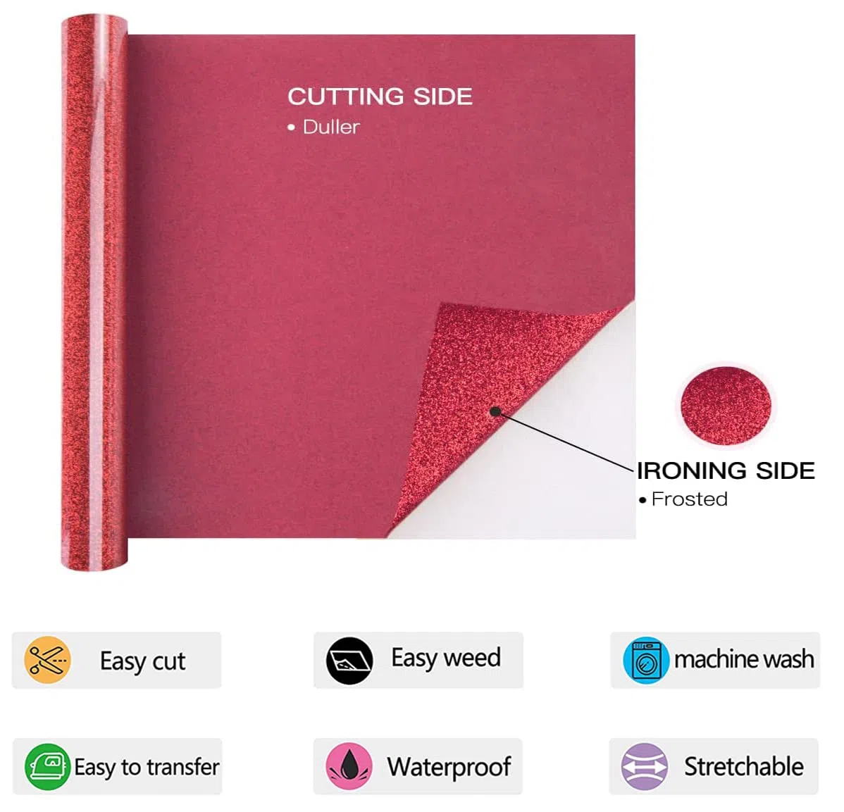 Vinile Termoadesivo per Tessuti,30 x 150 cm Rotoli di Vinile Trasferimento Termico,HTV Foglio di Trasferimento di Glitter per tessuti,T-Shirt,Termovinile vinile per Cricut (rosso lampeggiante)