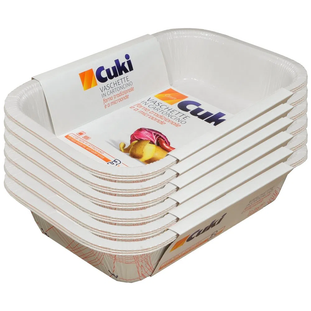 Cuki Vaschette in cartoncino forno tradizionale e a microonde - 2/3 porz - rettangolari [RC63] - 18 vaschette (Multipack)