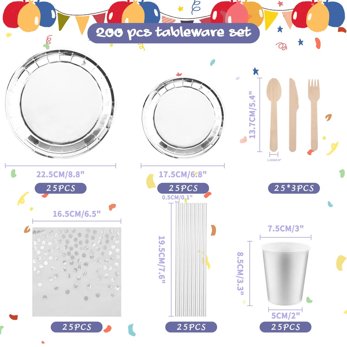 Stoviglie per Feste, 200 Pezzi Stoviglie Carta Set per Nuziale Doccia, Fidanzamento Matrimonio e Compleanno