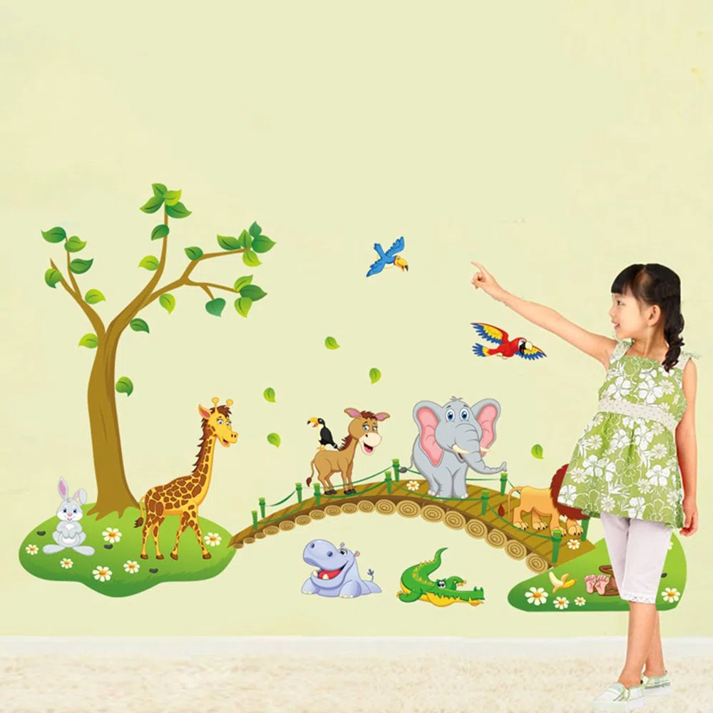 decalmile Adesivi Murali Bambini Animali della Giungla Albero Adesivi da Parete Leone Giraffa Elefante Stickers Murali Stanza dei Bambini Asilo Nido Camera da Letto Decorazioni Parete