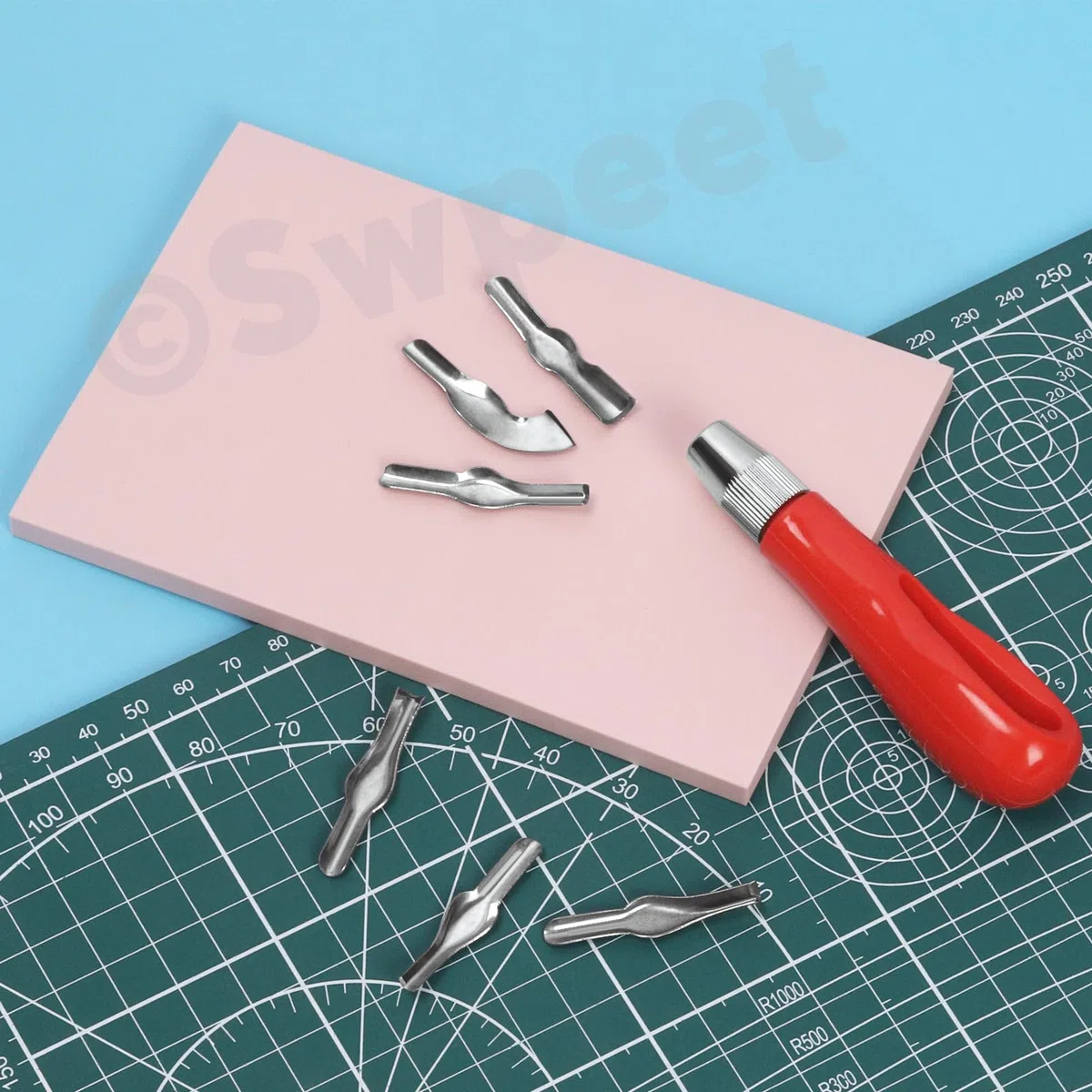 Swpeet 8Pcs Rubber Stamp Carving Strumenti con Linoleum Block Assortimento Kit, Stampo Making Kit Rubber Block Stamp Maker Forniture per Stampa DIY, Stampa e Più Artigianato