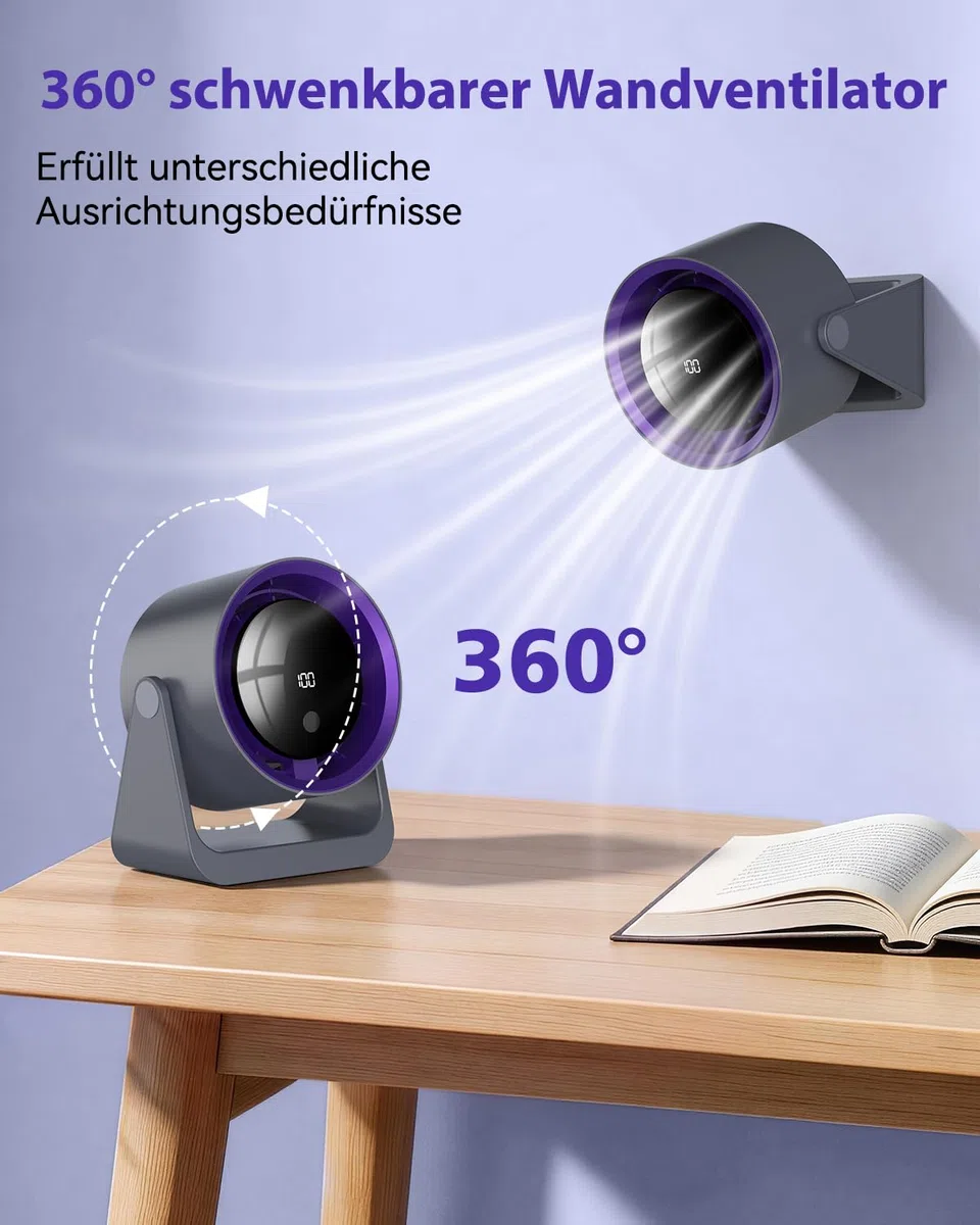 Timiyou Ventilatore da Tavolo Silenzioso con Batteria 2000mAh, Display LED, Regolazione Continua 1-100, Autonomia 12 Ore, Ricarica USB-C, Ventilatore da Scrivania Per Ufficio, Casa, Camera da Letto