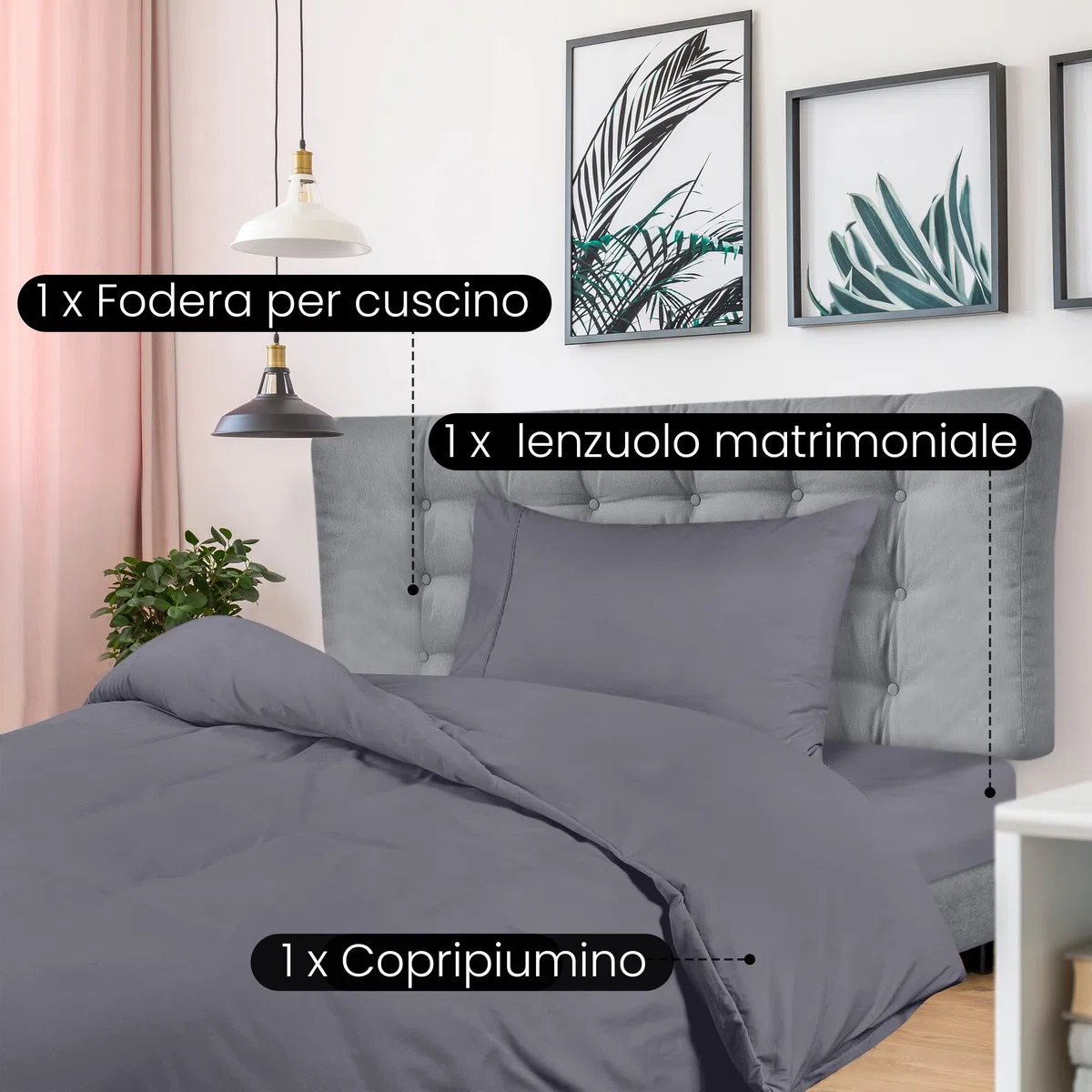 Utopia Bedding Set Copripiumino da 3 Pezzi - Copripiumino 135x200cm, Lenzuolo con Angoli 90x190cm, Federa 50x75cm - (Grigio, Singolo)