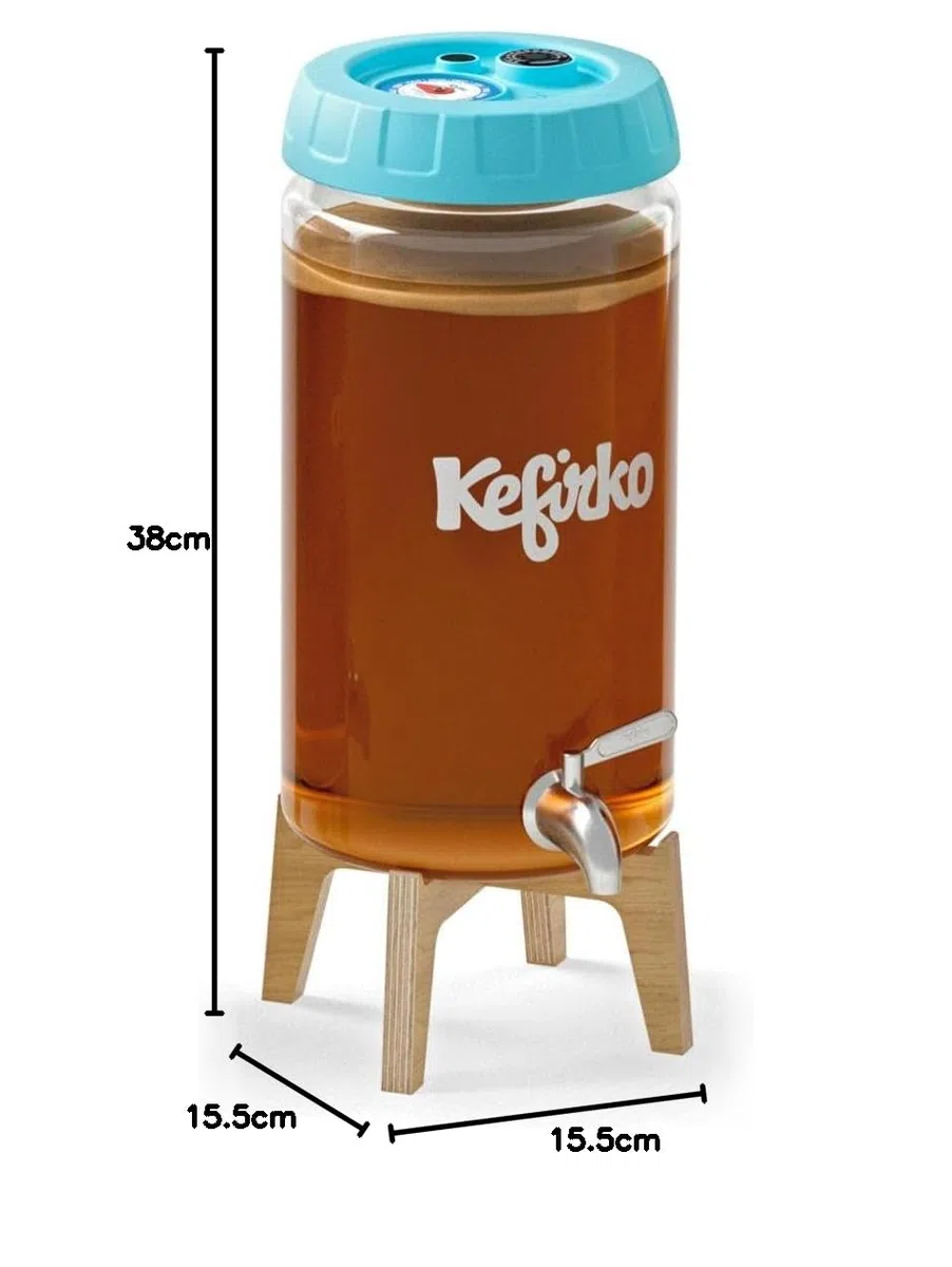Kefirko Kombucha - Kit di Fermentazione | Barattolo di Vetro per Birra Casalinga, Coperchio, Filtri, Orologio per Fermentazione e Libro di Ricette, 4 Litri (Blu)