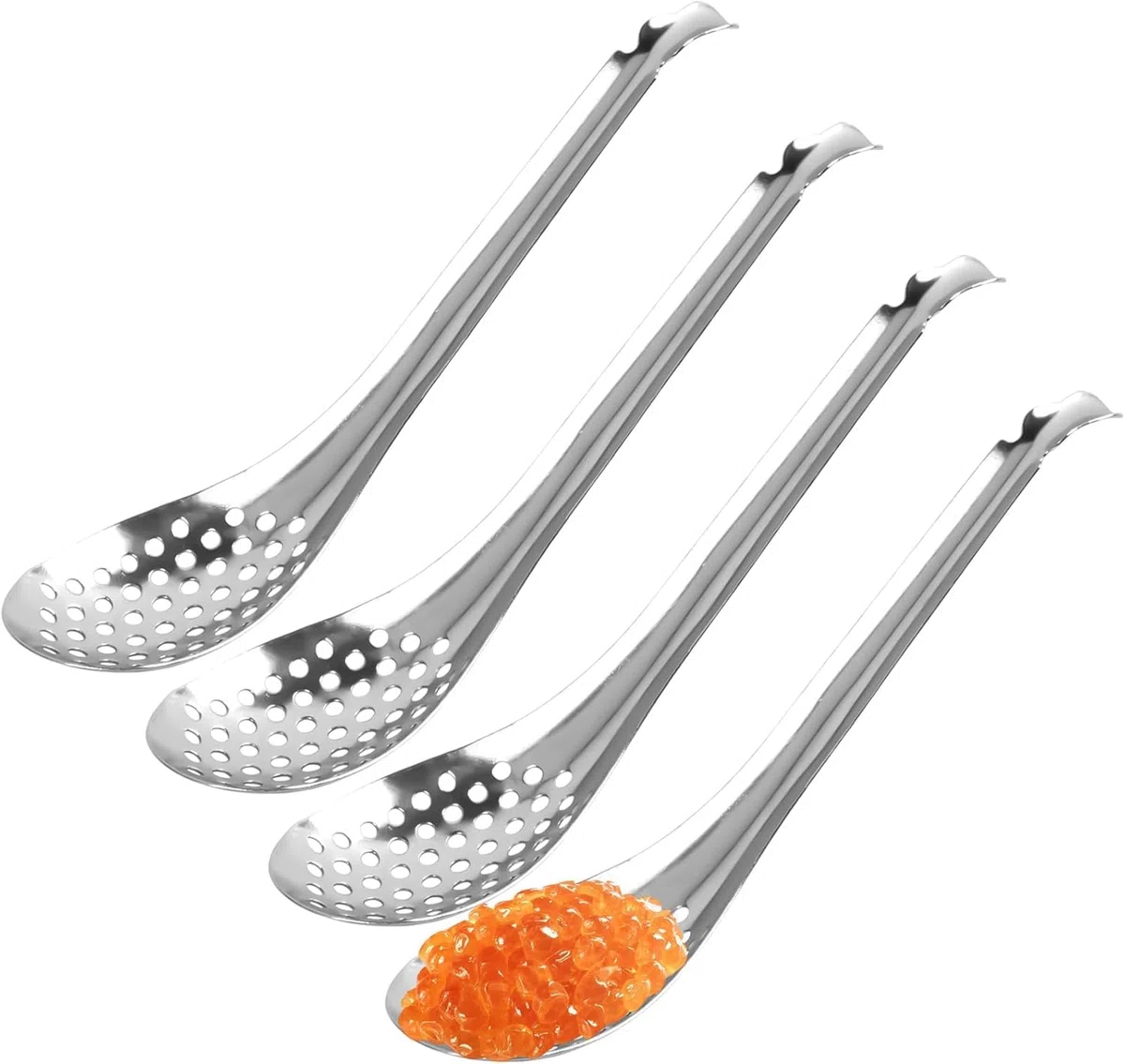 Volumoon 4pcs Cucchiaio Caviale, Cucchiaio Forato Molecolare, Cucchiaio per Sferificazione, Cucchiai da Portata in Acciaio Inox, Piccolo Cucchiaio Scanalato in Acciaio, Adatto a Casa Cucina Ristorante