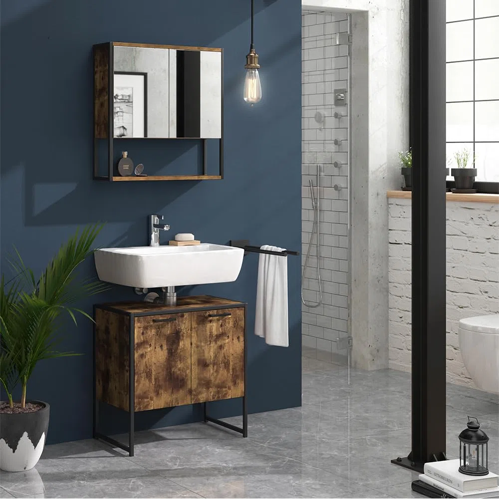 Vicco Mobile sottolavabo per bagno Fyrk, Legno antico, 60 x 60 cm, con intaglio per sifone per il montaggio sotto il lavandino