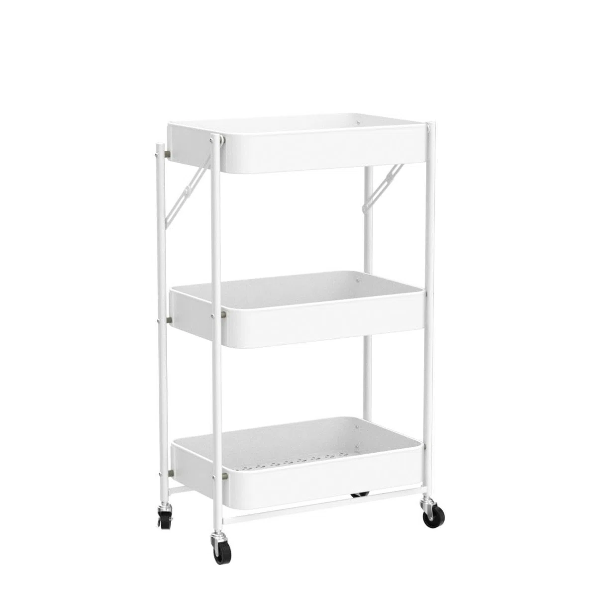 Todeco Carrello pieghevole a 3 livelli, carrello da cucina, senza assemblaggio, 46 x 29 x 78 cm, per cucina, ufficio, bagno, guardaroba, bianco