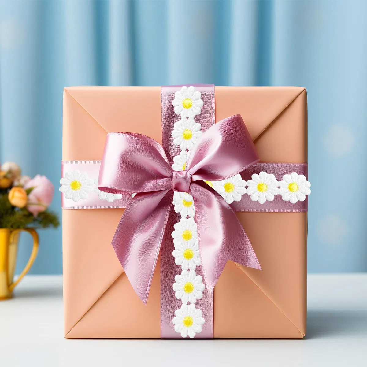 Passamaneria per Tessuti del Fiore, Passamaneria Decorativa del Fiore, Fiore Pizzo al Metro, Fatto di Seta del Poliestere, può Essere Usato per DIY, Decorazione Domestica (Giallo)