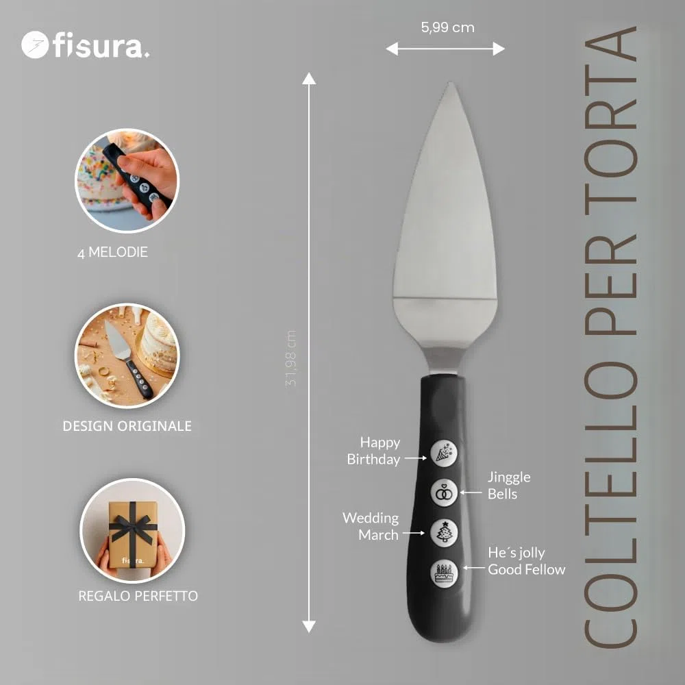 Fisura | Coltello per torta musicale nero