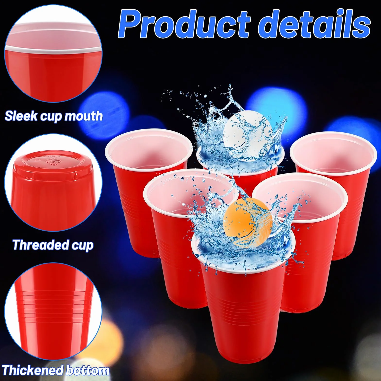 Litimkat Set di Bicchieri da Birra Pong, 100 Bicchieri Beer Pong(500ml) e 12 Palline da P ing Pong, Bicchieri riutilizzabili, per Giochi di bevute, Feste, Compleanni, Festival, Matrimoni, Campeggio