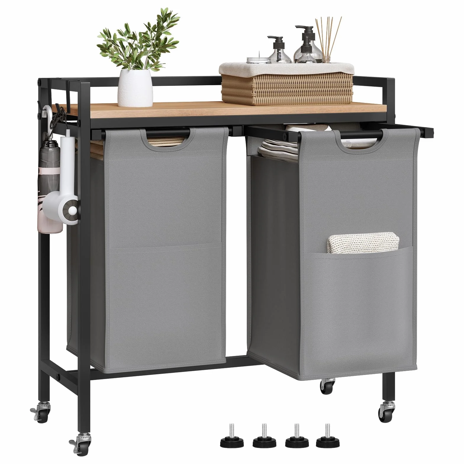 EUGAD Cesto Portabiancheria, 2 Sacchi in Tessuto Oxford Rimovibili, Porta Biancheria, Struttura in Metallo, per Bagno e Lavanderia, 70x30x71cm, Capacità 40L per Cesto