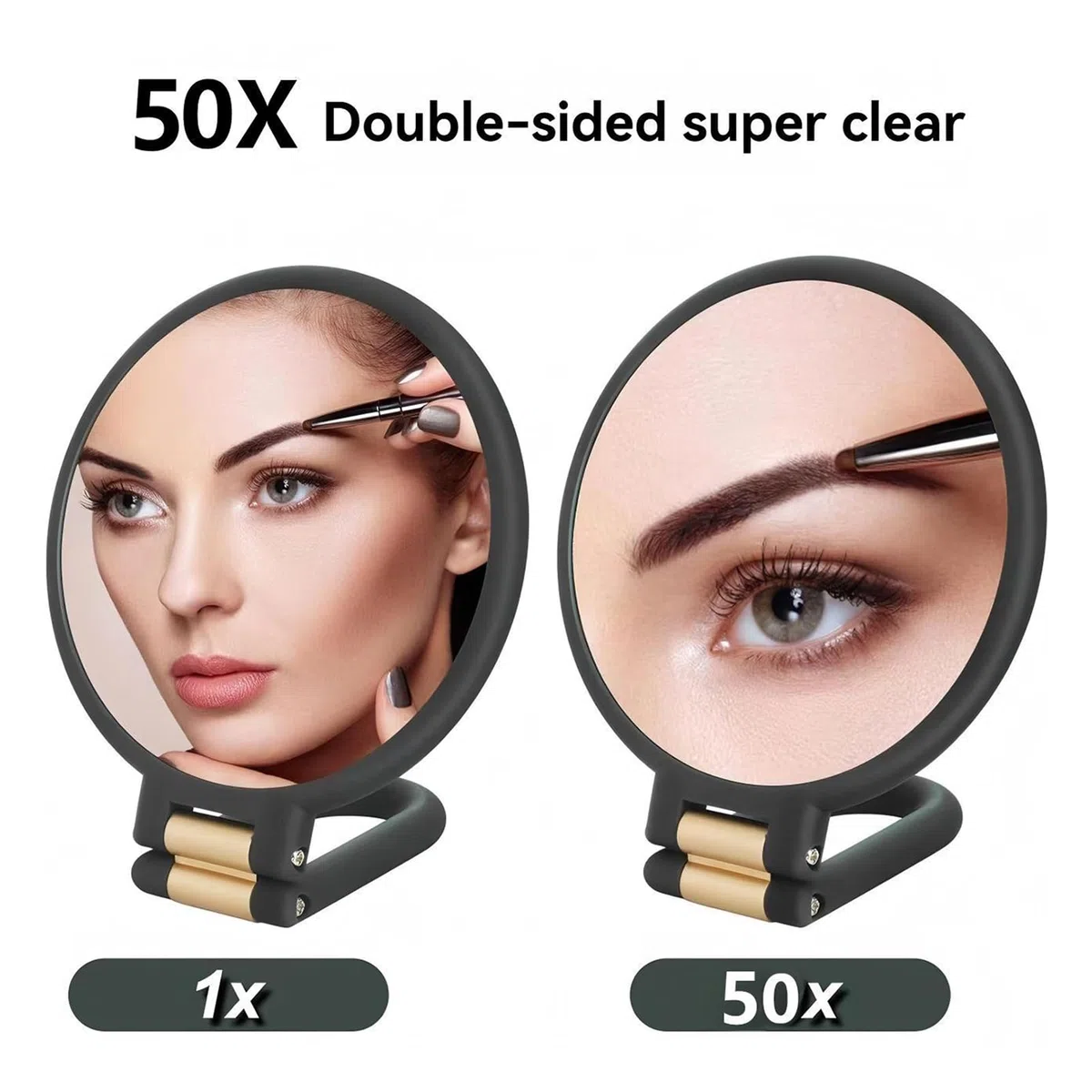Genérico Specchio da trucco portatile, pieghevole 50x, regolabile, specchio da trucco preciso con lente d'ingrandimento, per viaggi d'affari, camera da , bagno e regalo per donne, mamma e