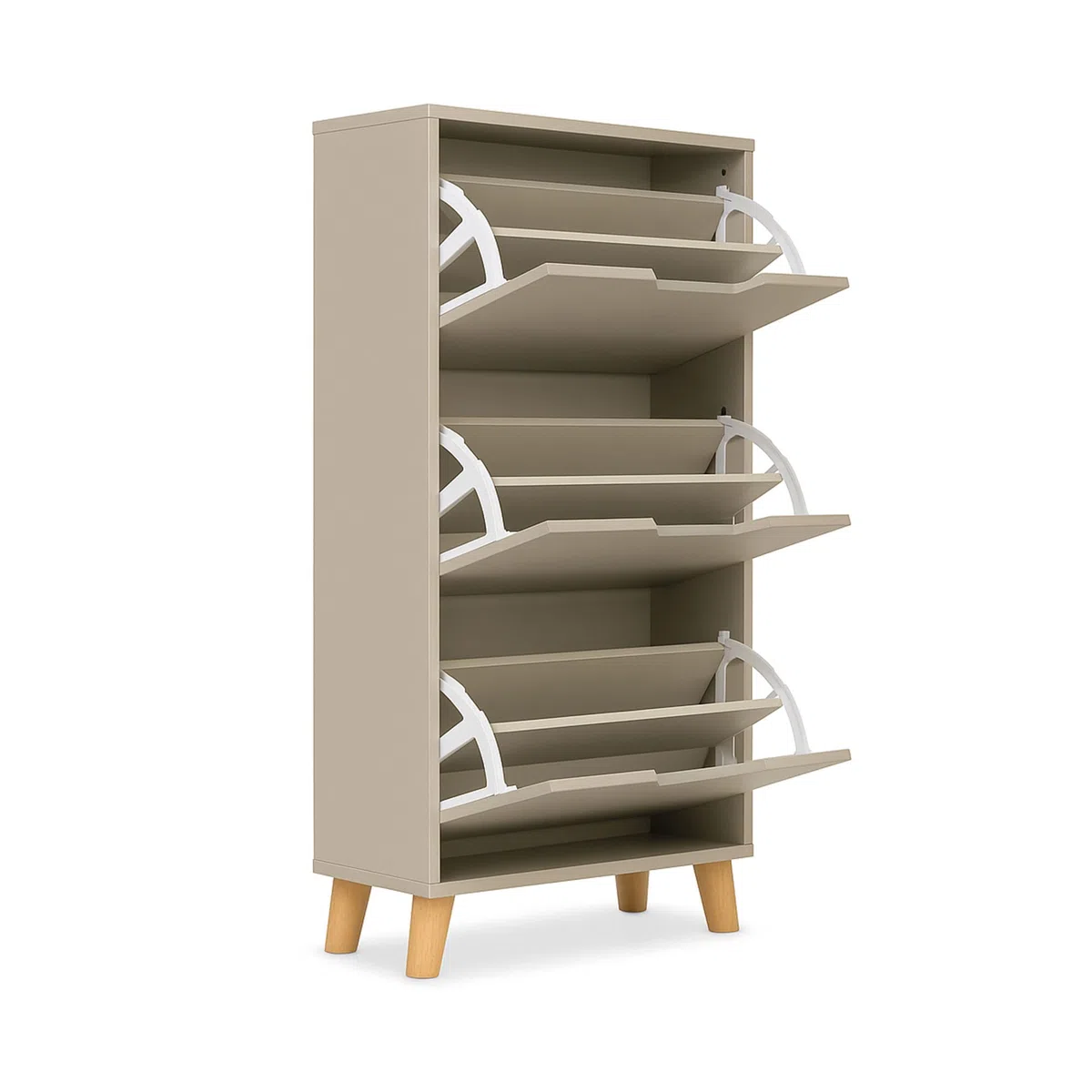 FRANKYSTAR Plana - Scarpiera Salvaspazio 3 Ante 55x116x25 cm per 18 Paia di Scarpe in Legno Tortora