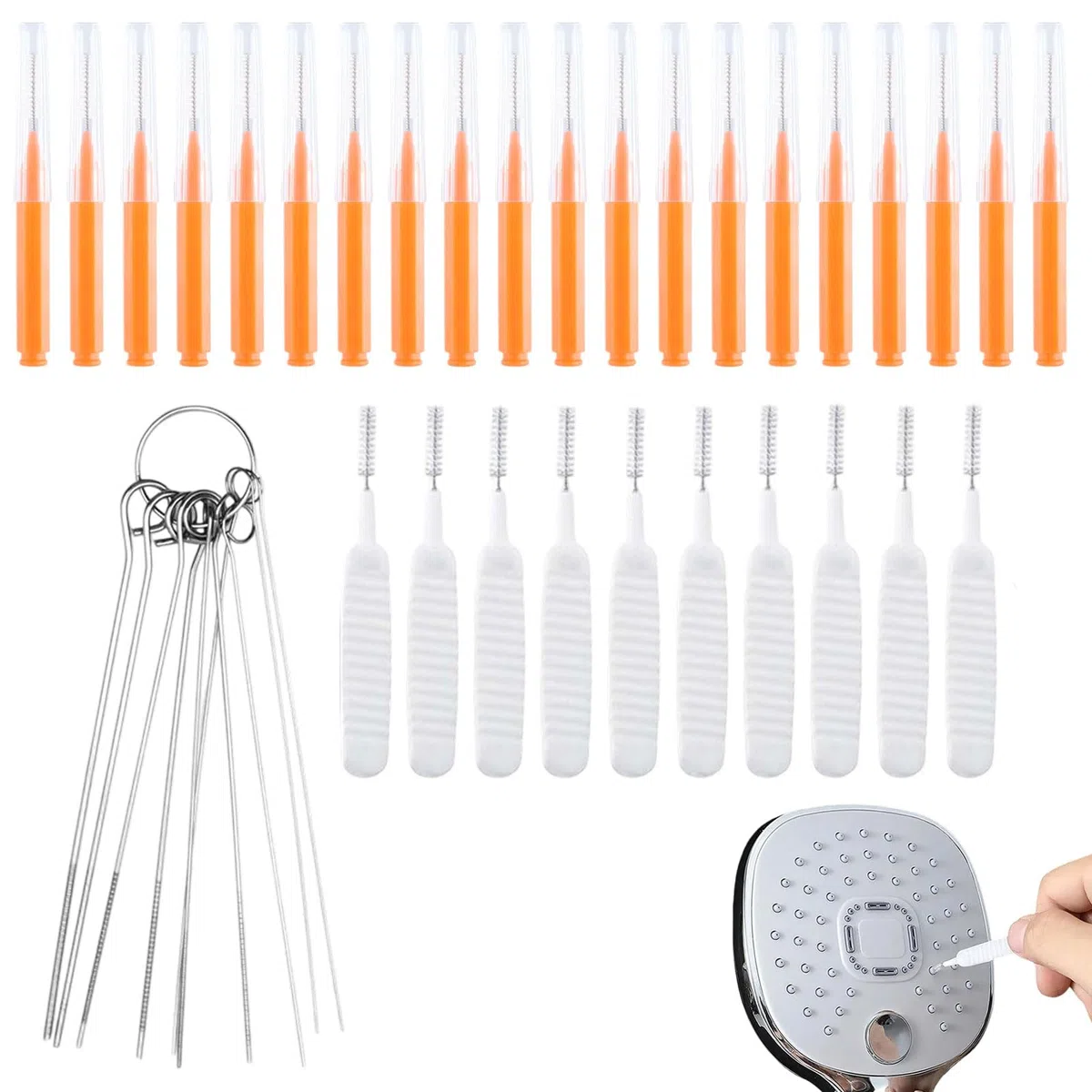 40 Pezzi Strumenti Pulizia Soffione Doccia, Anti-Intasamento Spazzola Piccola e Punte, Mini Strumento Pulizia Fori Piccoli per Ugelli Casa Bagno Telefono Auricolari