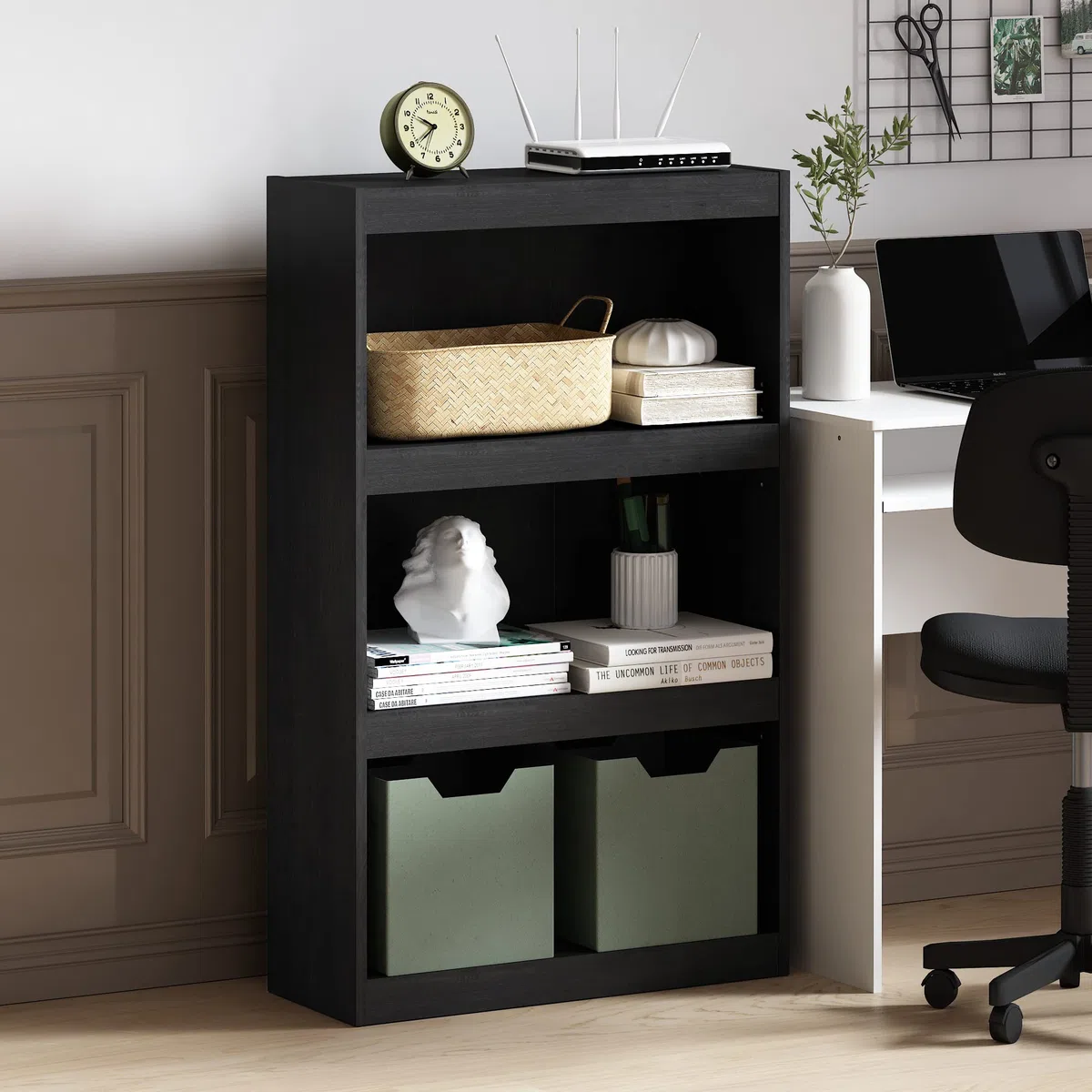 Furinno Jaya-Libreria con ripiano Regolabile a 3 Livelli, Legno ingegnerizzato, Blackwood, 3-Tier