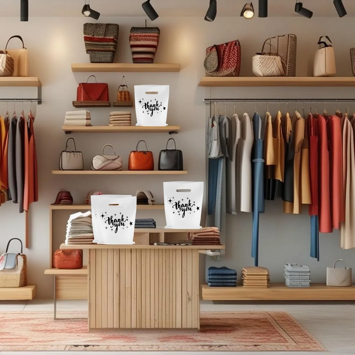 nplaseta 100 Pezzi Sacchetti Regalo Ringraziamento con Manici 30x40cm Sacchetti di Plastica per Tende Riutilizzabili per Negozi Boutique,Festività (Bianco)