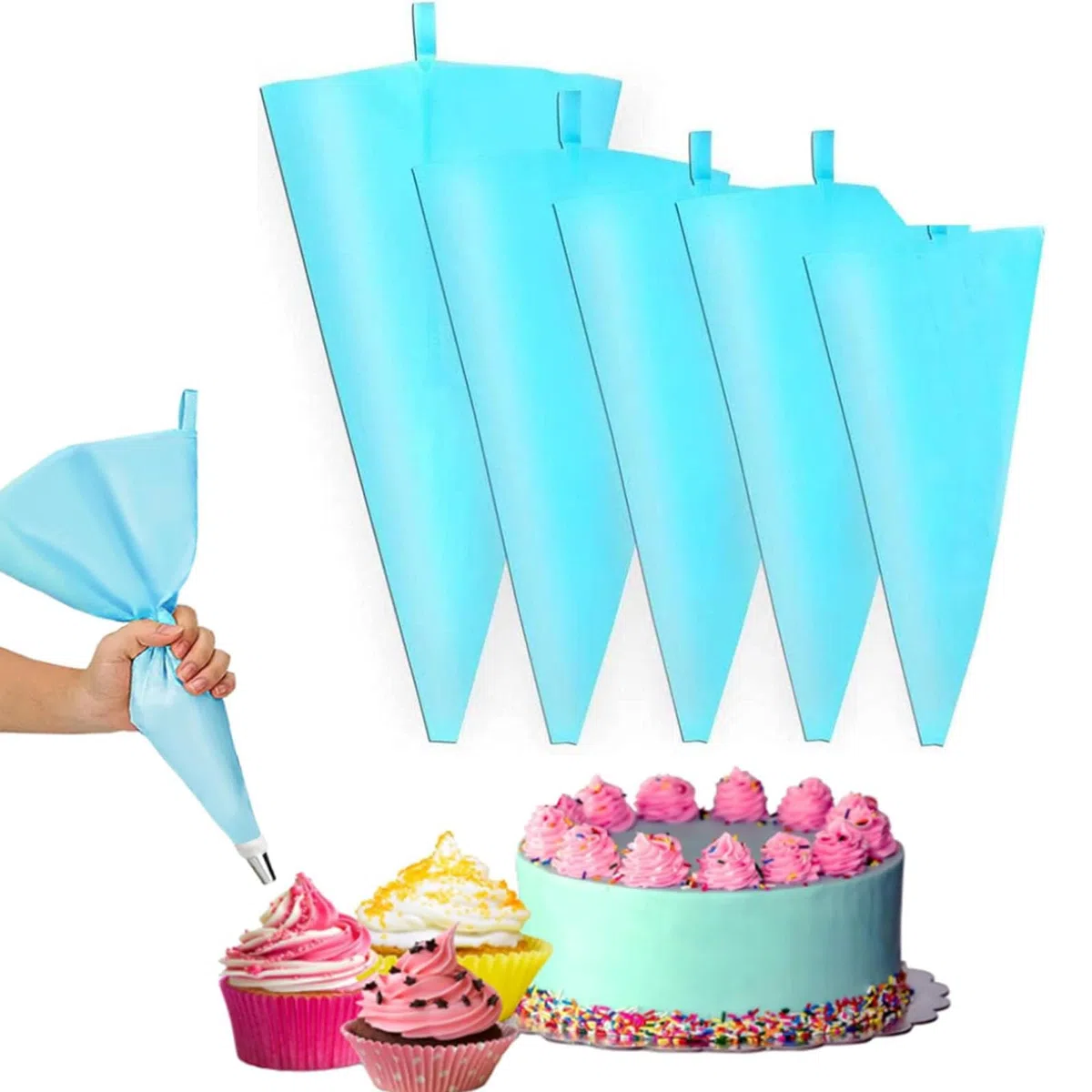 YOUYIKE sac a Poche Silicone Professionale Riutilizzabile da Unique Store- 5 Formati da Small a Large- Cottura Dolci, Biscotti, Cupcake e Impasti- Set sac à Poches per Ugelli e varietà di Decorazioni