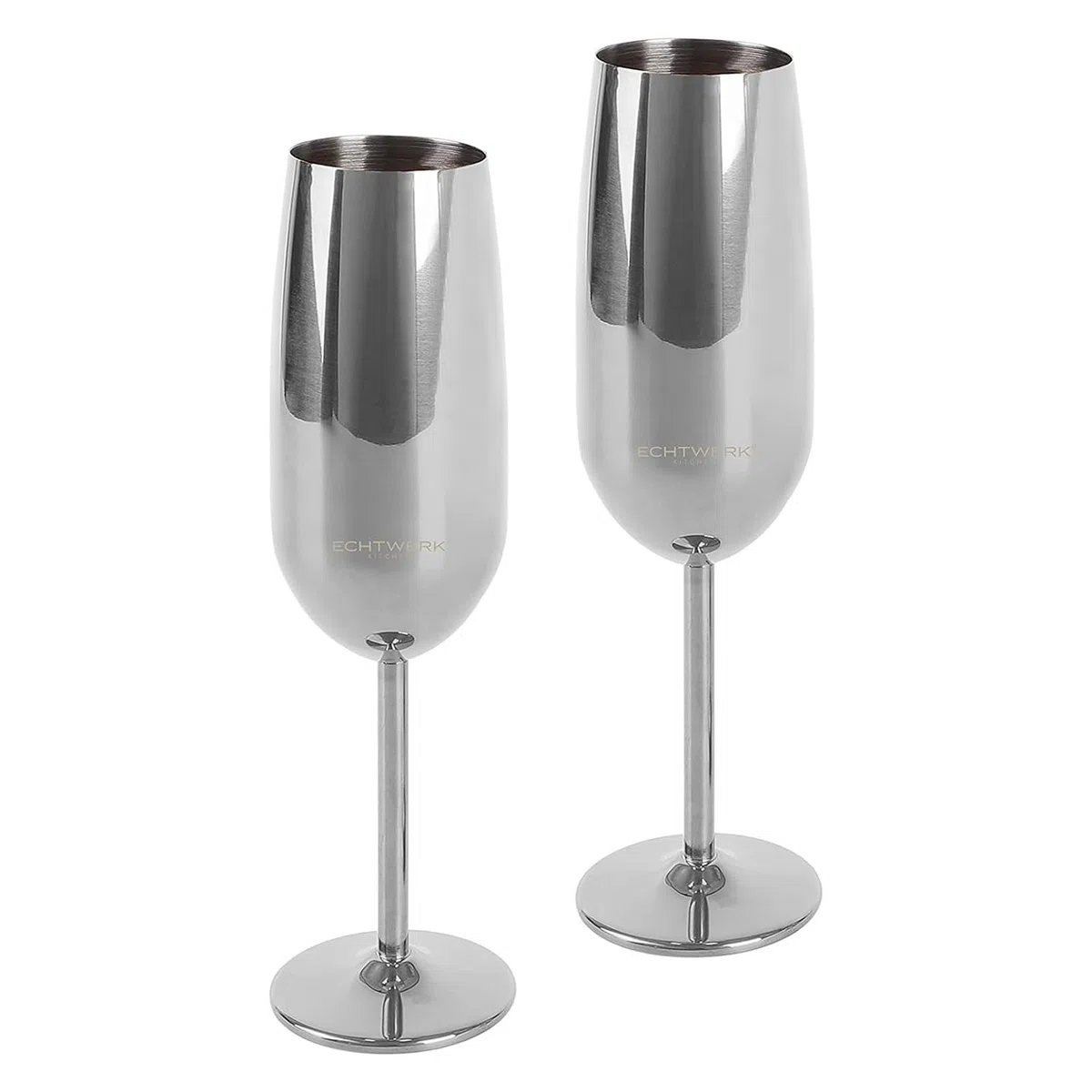 ECHTWERK Set di 2 bicchieri da champagne e spumante, acciaio inox, edizione argento, 250 ml, 22,5 x 6,3 cm