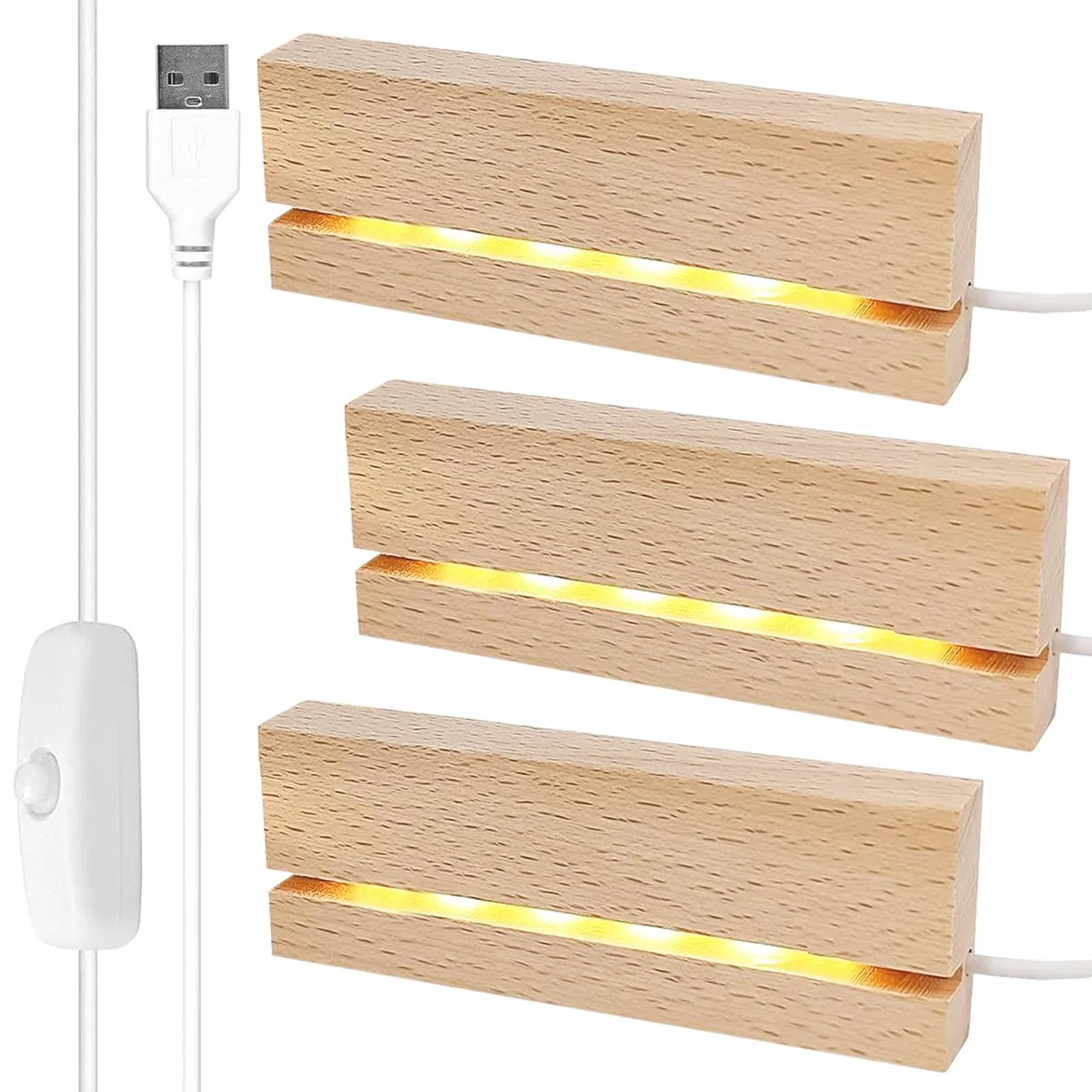 Base per Display con Luci LED in Legno - 3 Pezzi, Rettangolare, Illuminazione USB