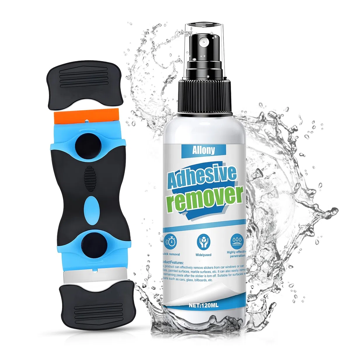 Allony Rimuovi Colla Adesivi, Rimuovi Colla, Spray Rimuovi Etichette, Rimuove in Modo Rapido e Adesivi, Etichette Adesive di Carta, Pellicole e Qualsiasi Residuo di colla Adesiva -120ml con Raschietto