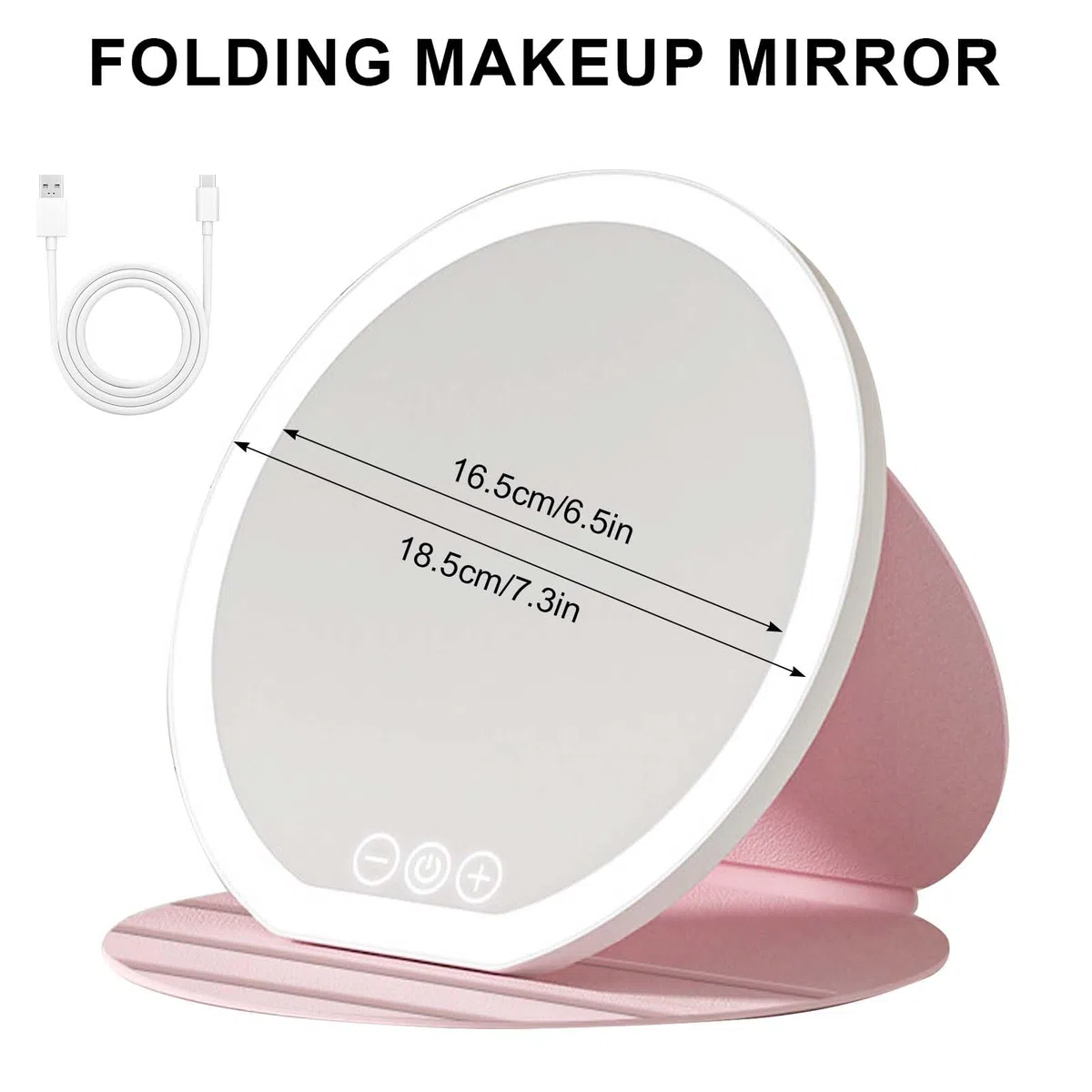 Specchio Trucco con Luci a 3 Colori, Specchio Trucco Pieghevole Portatile, Specchi Ricaricabile con Luce, Specchi da scrivania per Viaggio, 3 Modalità di Luci Luminosità Regolabile (Rosa)